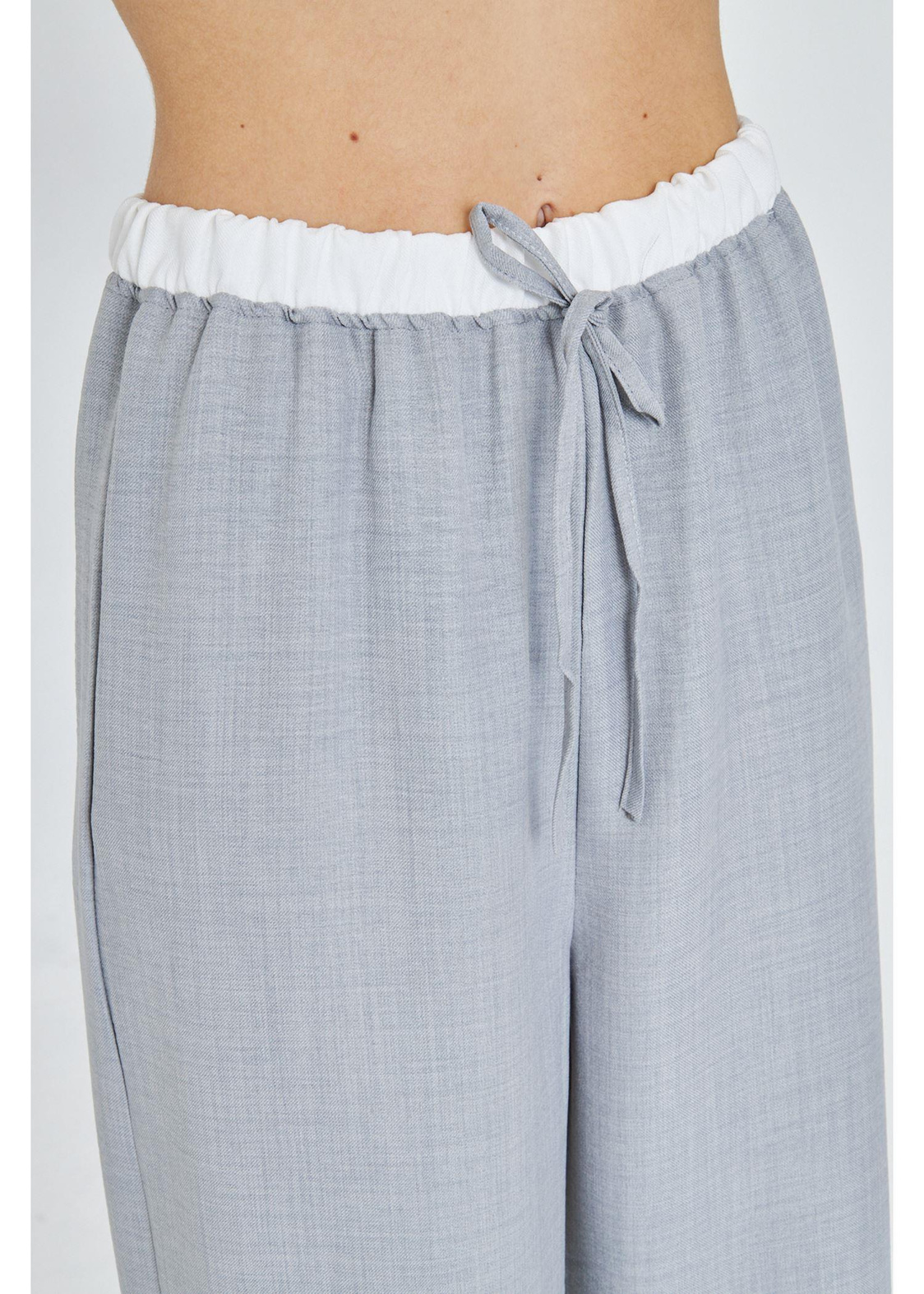 Beli Garnili Bağcıklı Keten Pantolon