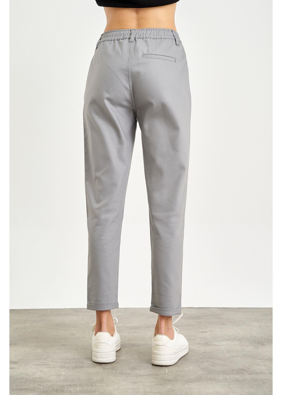 Beli İpli Slim Fit Pantolon-Gri