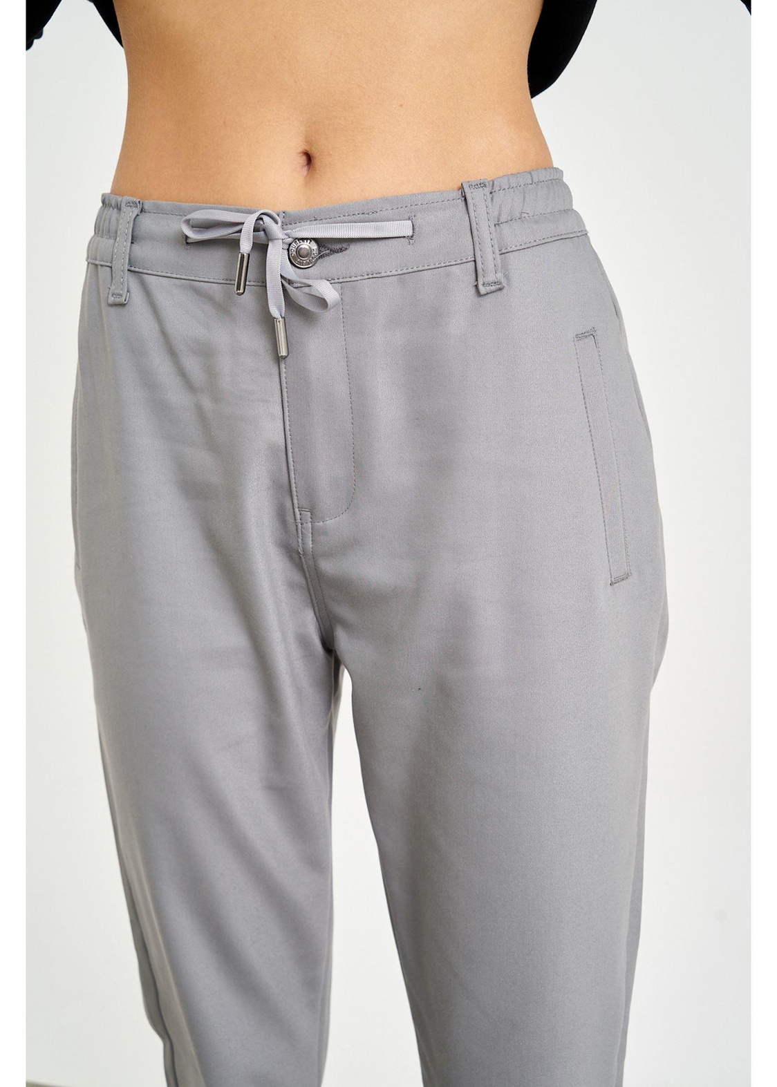 Beli İpli Slim Fit Pantolon-Gri