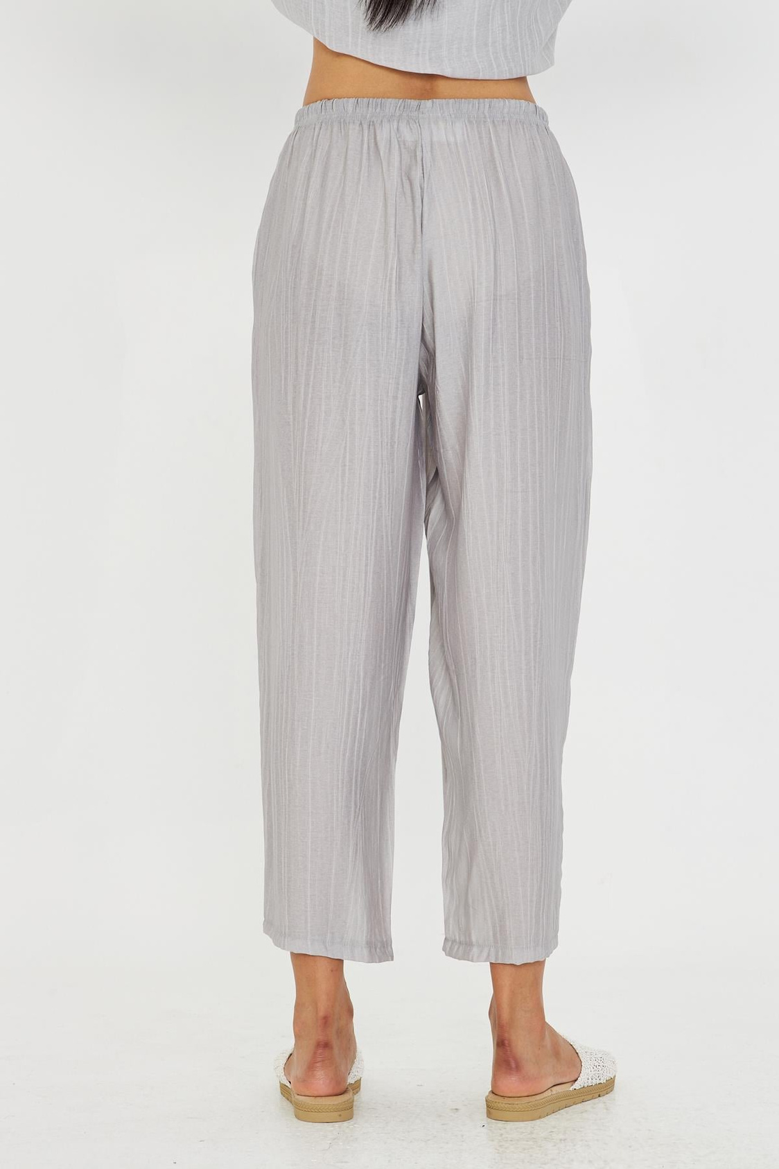 Beli Lastikli Çizgili Rayon Pantolon