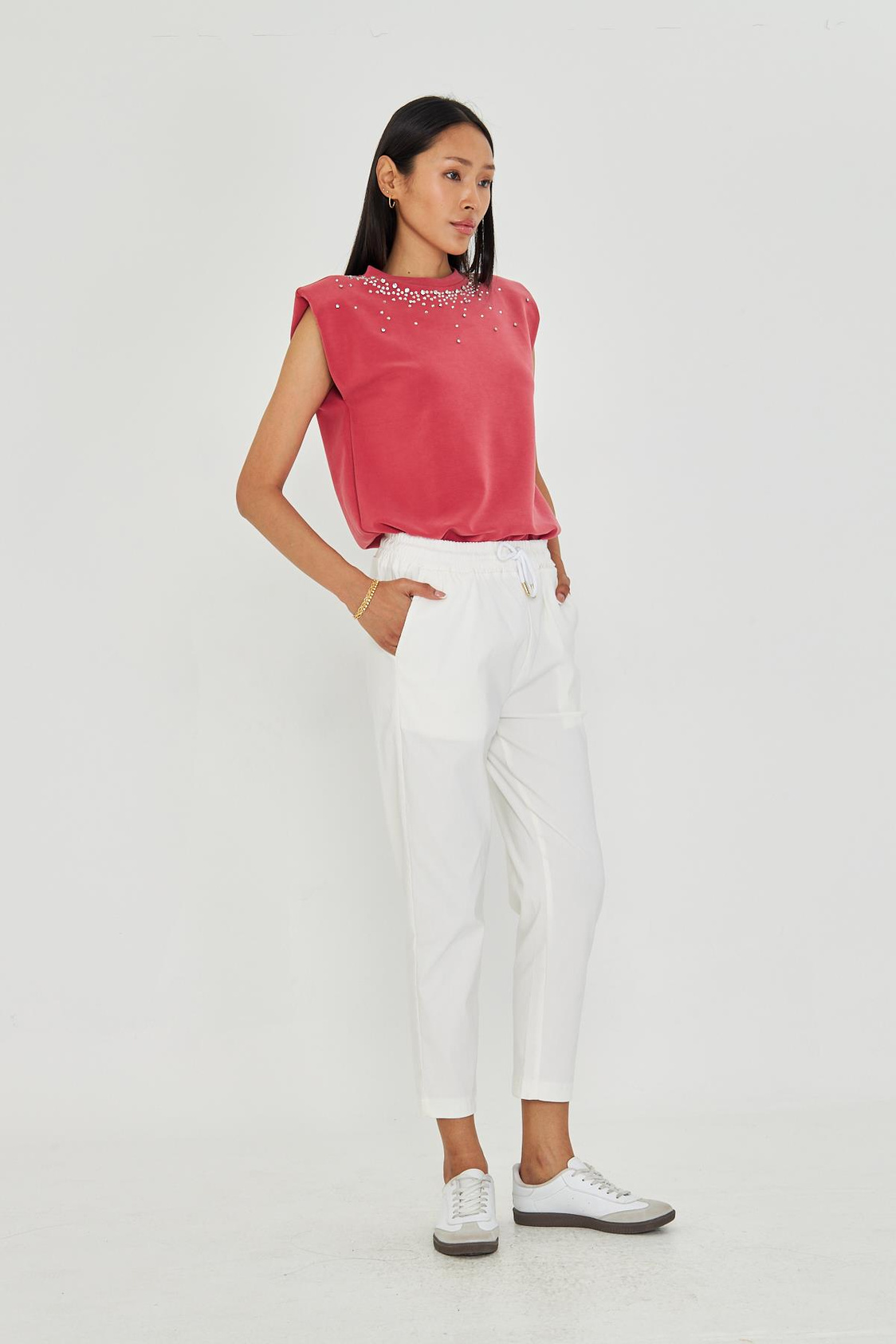 Beli Lastikli Fleto Cepli Pantolon - Ekru