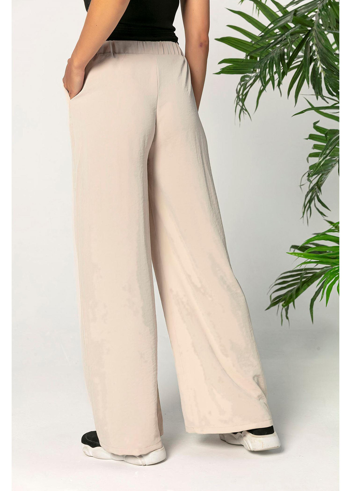 Beli Lastikli Geniş Paça Pantolon-Taş