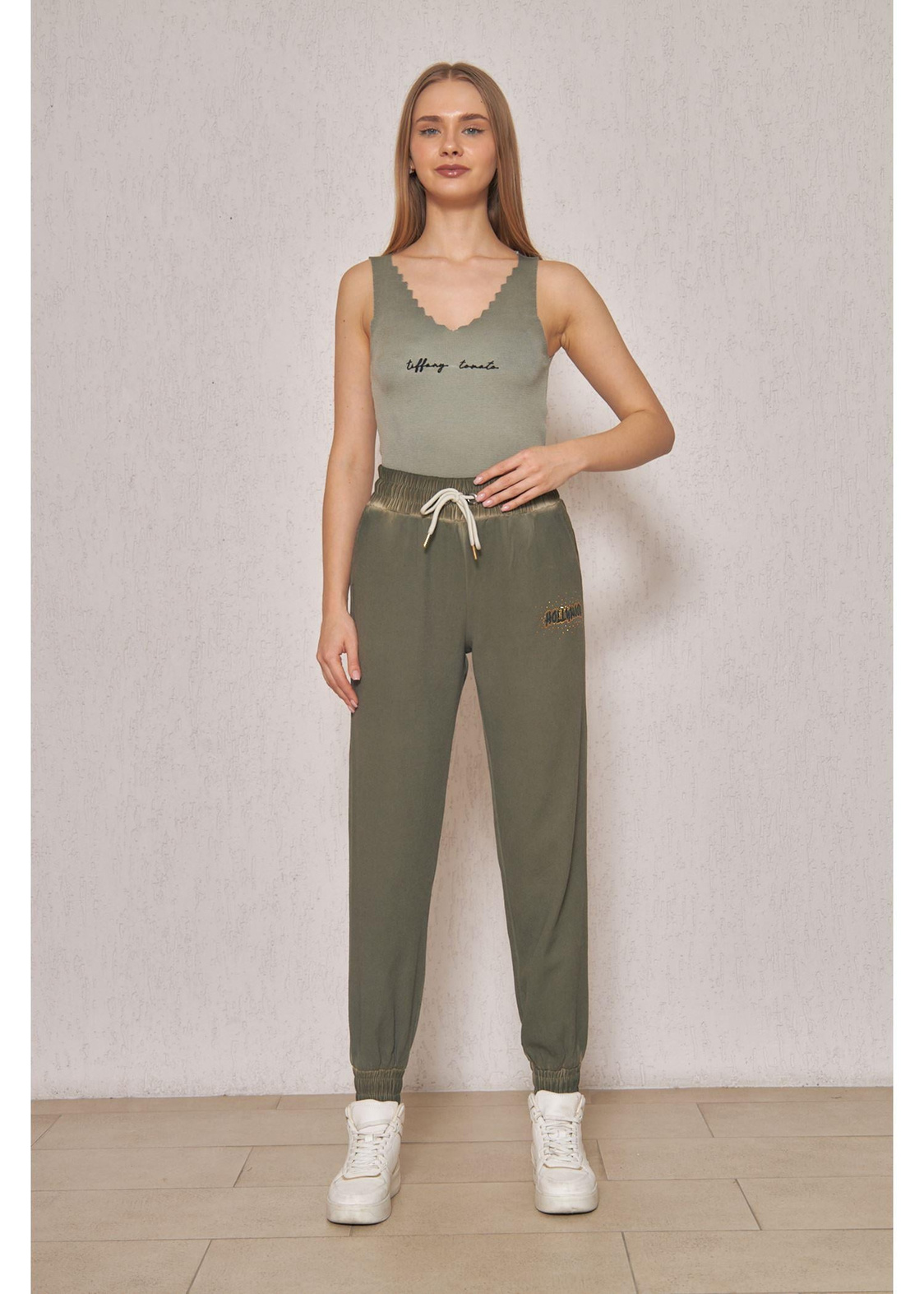 Beli Lastikli Jogger Pantolon-Haki