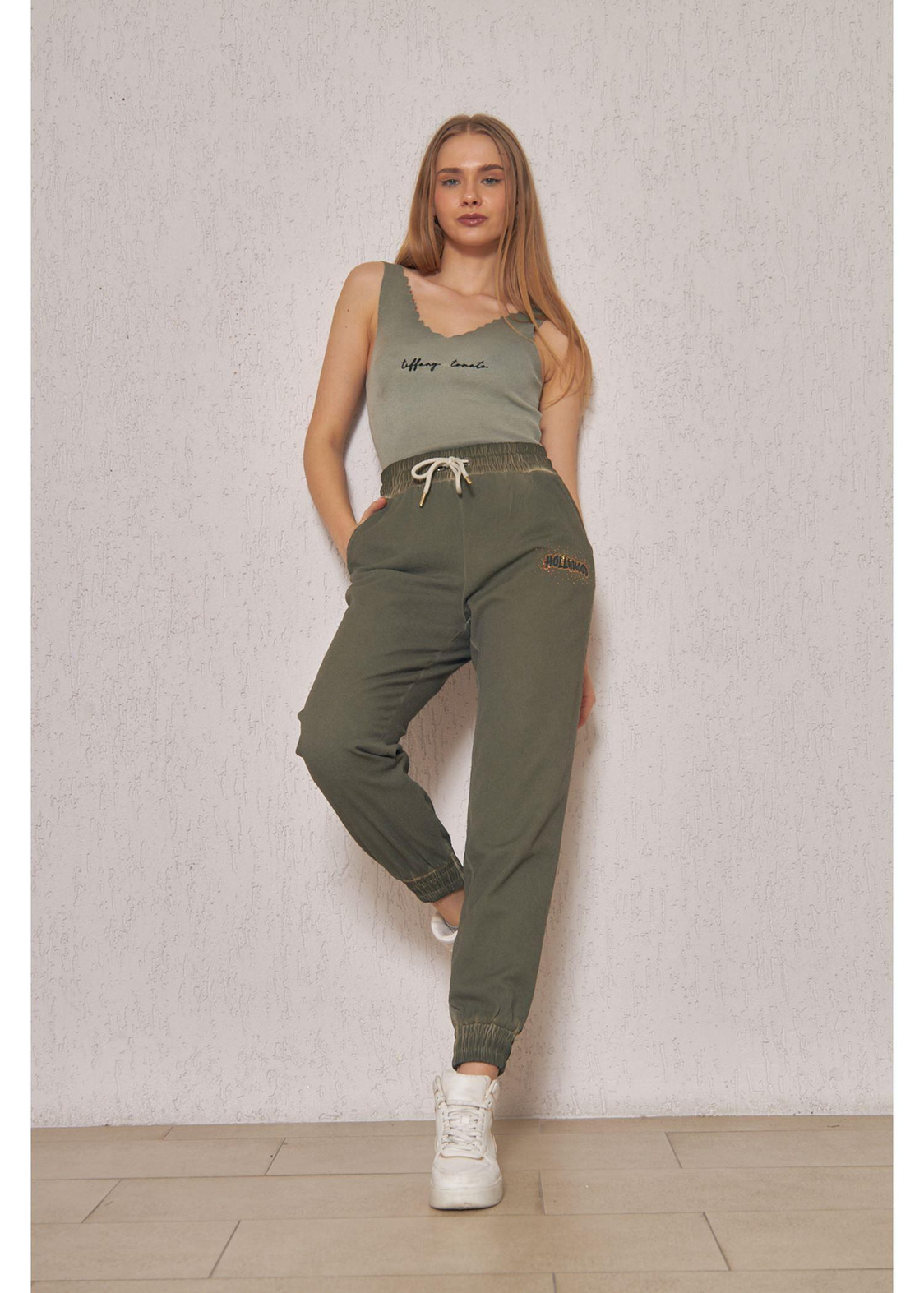 Beli Lastikli Jogger Pantolon-Haki