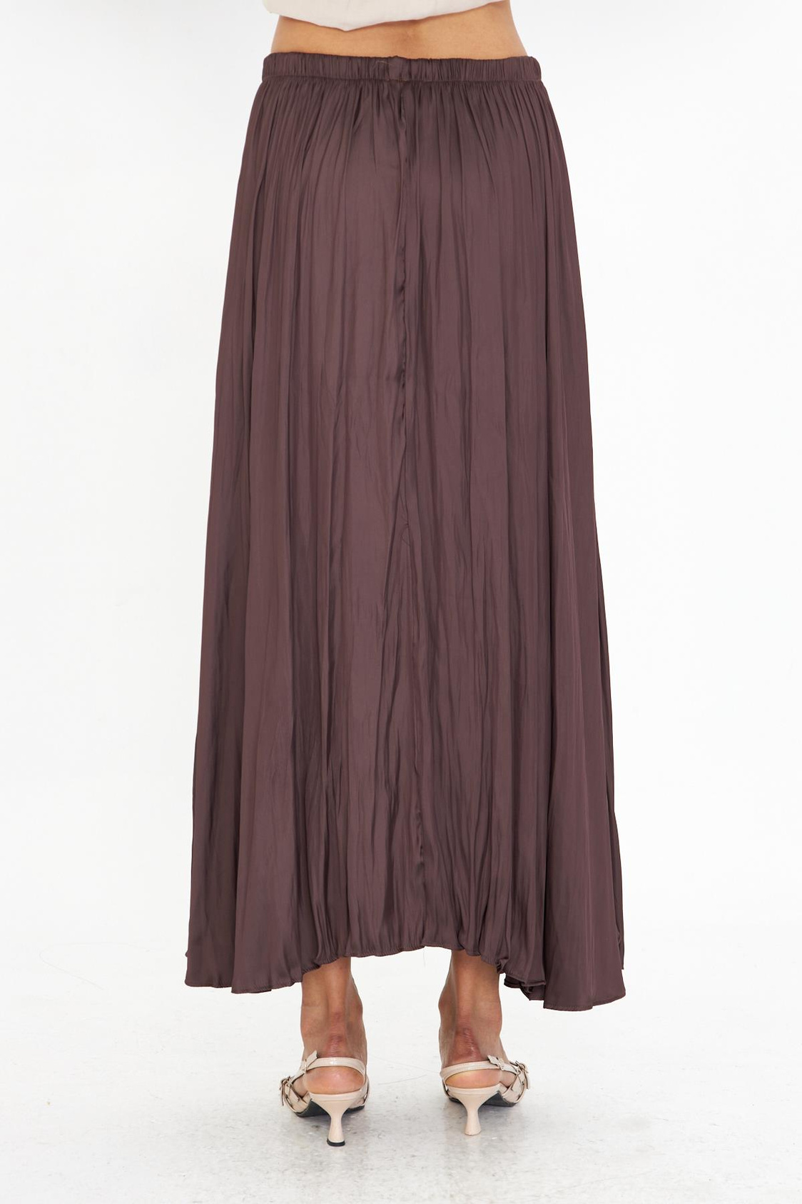 Beli Lastikli Kraşlı Uzun Saten Etek 