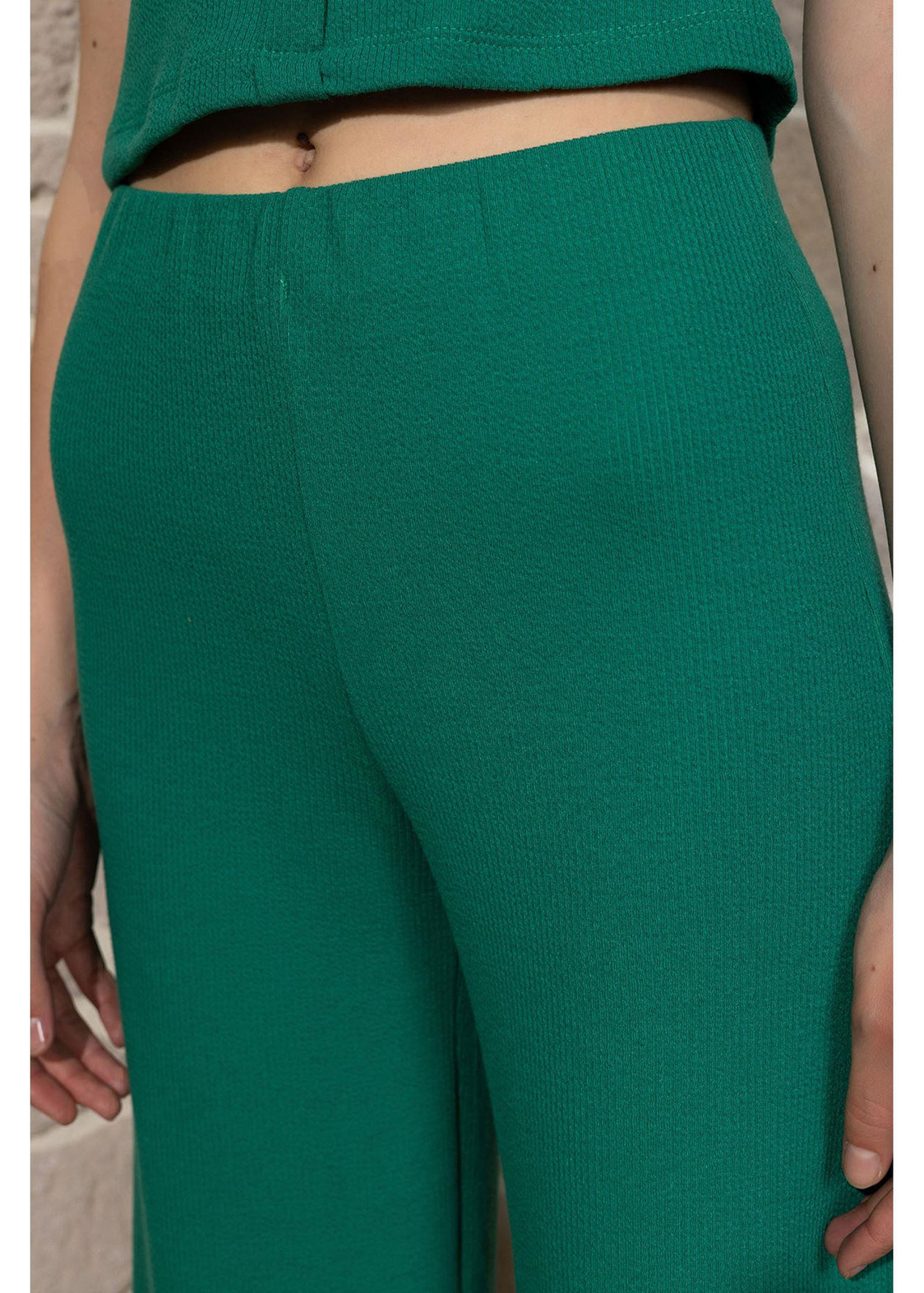 Beli Lastikli Örme Pantolon-Yeşil