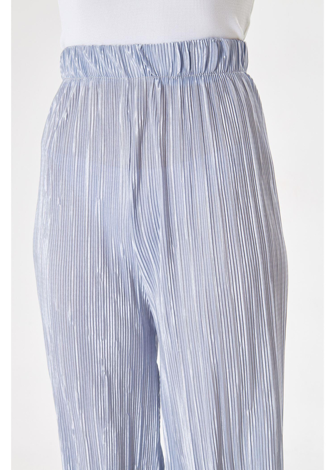 Beli Lastikli Plise Pantolon-Gri