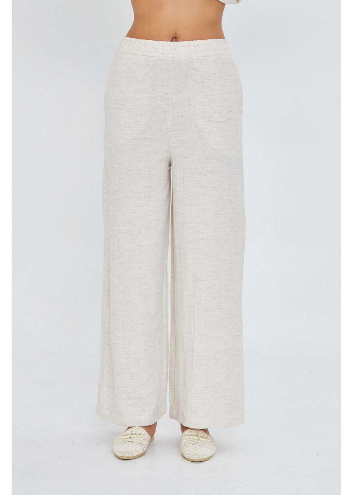 Beli Lastikli Yandan Cepli Müslin Keten Pantolon