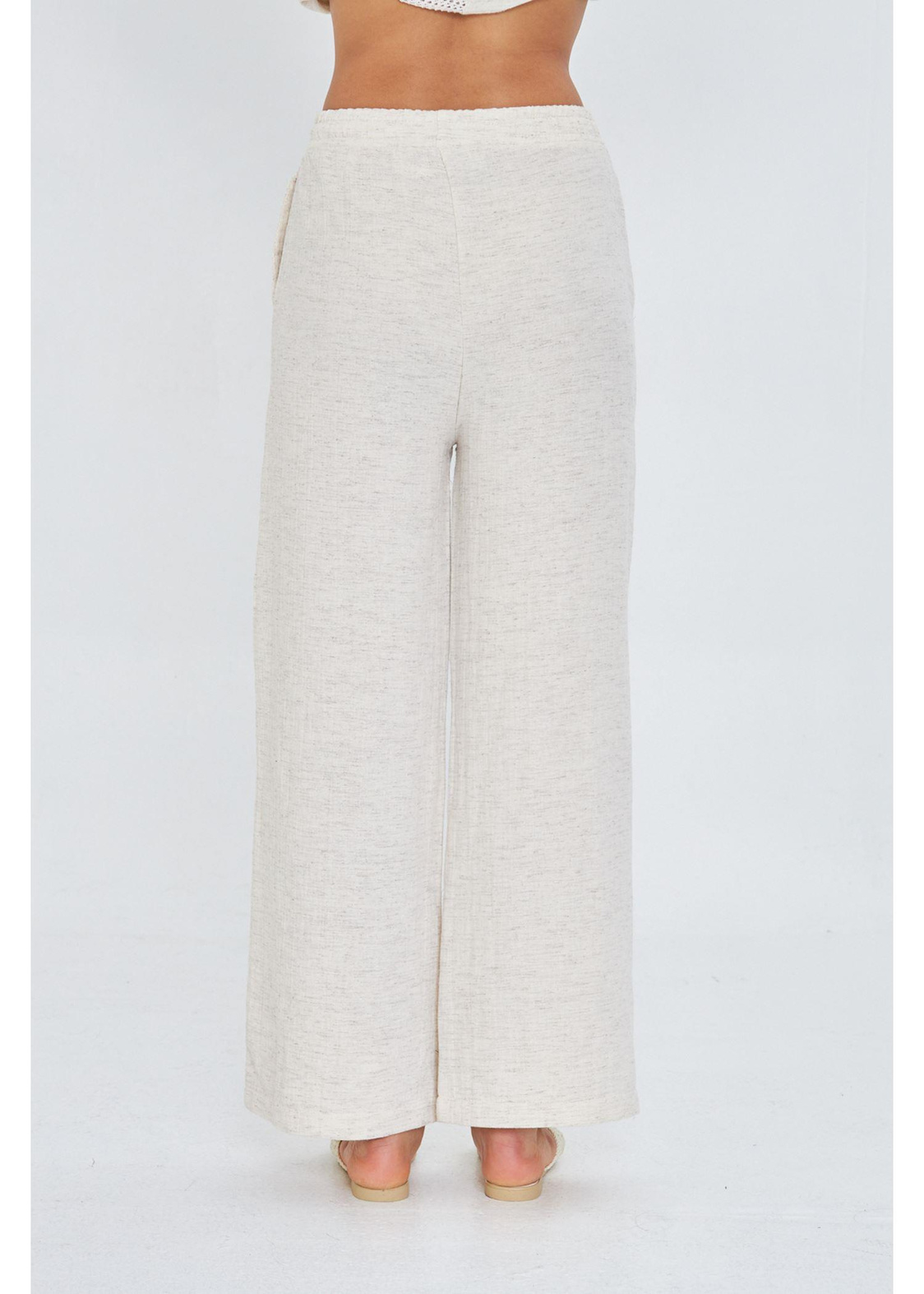 Beli Lastikli Yandan Cepli Müslin Keten Pantolon