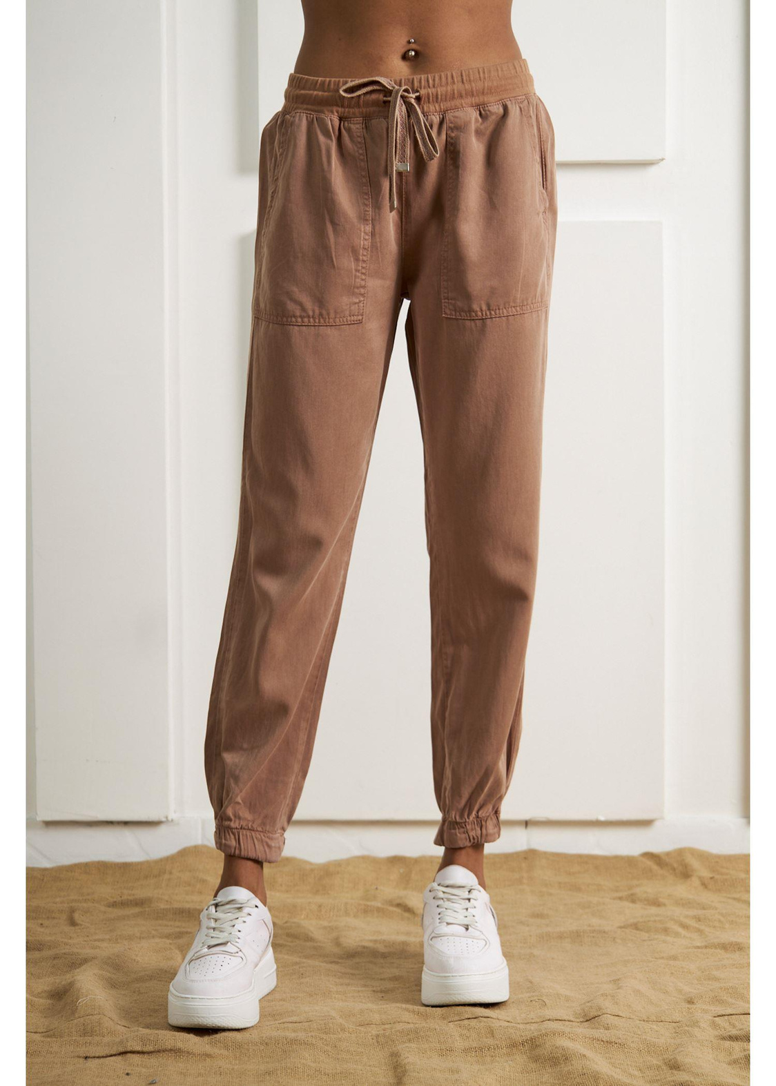 Beli Ribanalı Jogger Pantolon-Kahve