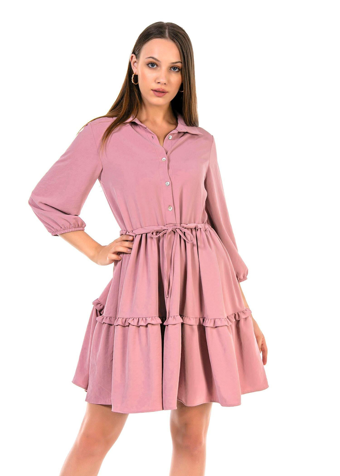Beli Tünelli Dubai Elbise-Pudra