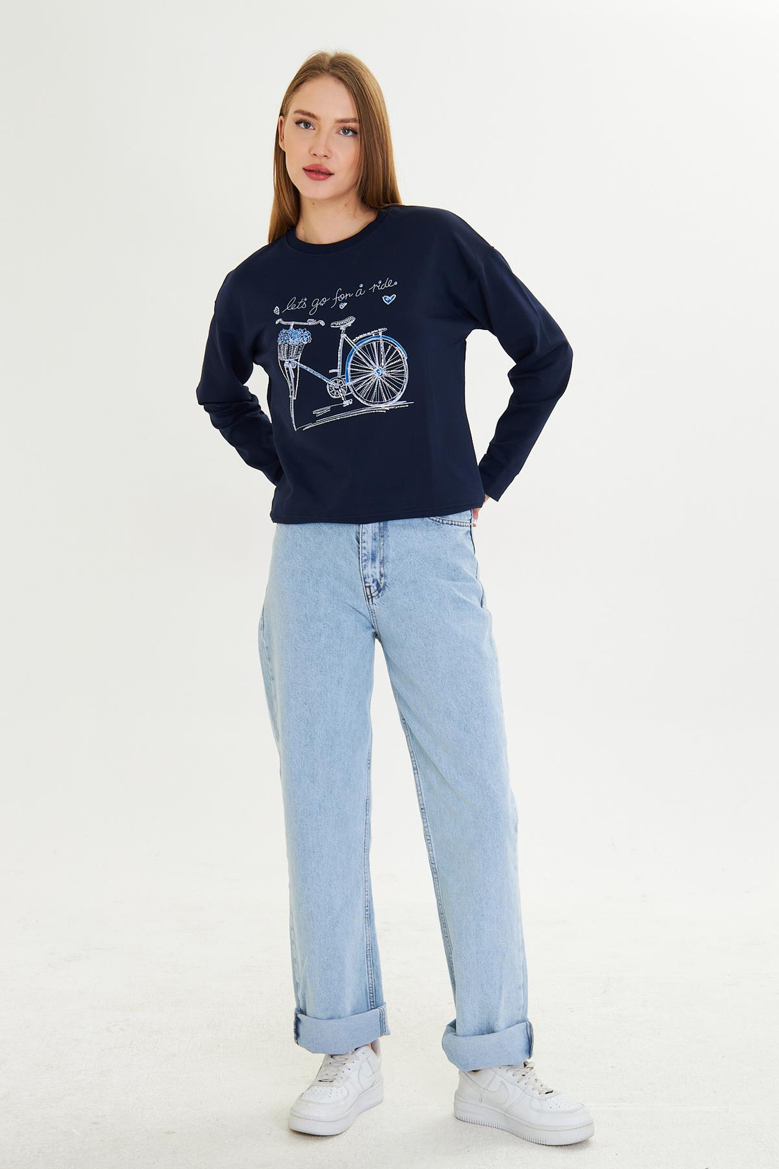 Bisiklet Baskılı İki İplik Sweatshirt