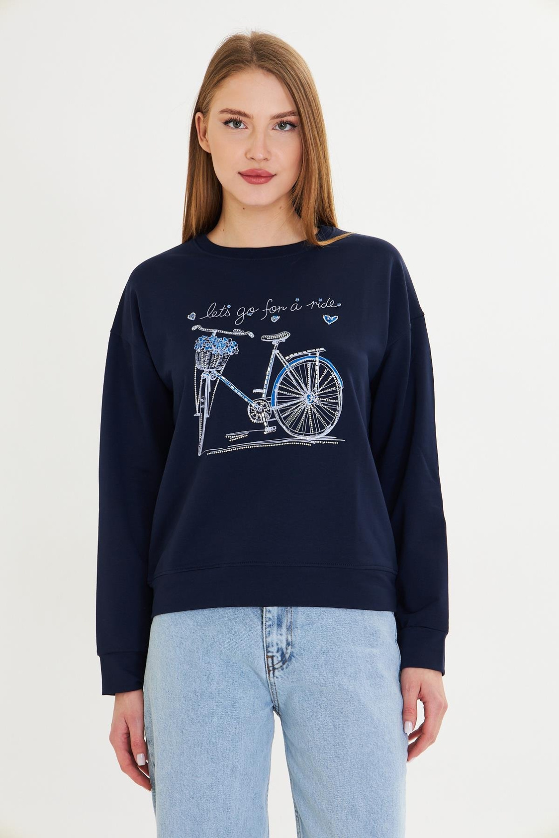 Bisiklet Baskılı İki İplik Sweatshirt