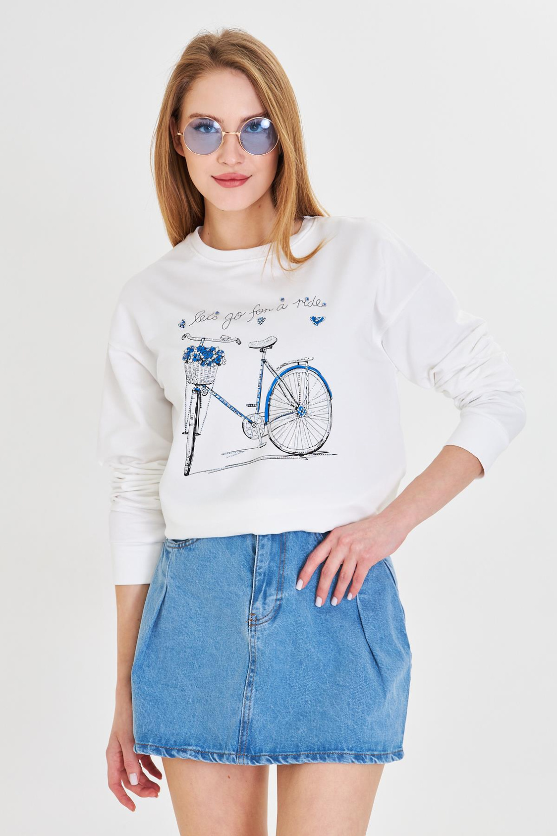 Bisiklet Baskılı İki İplik Sweatshirt