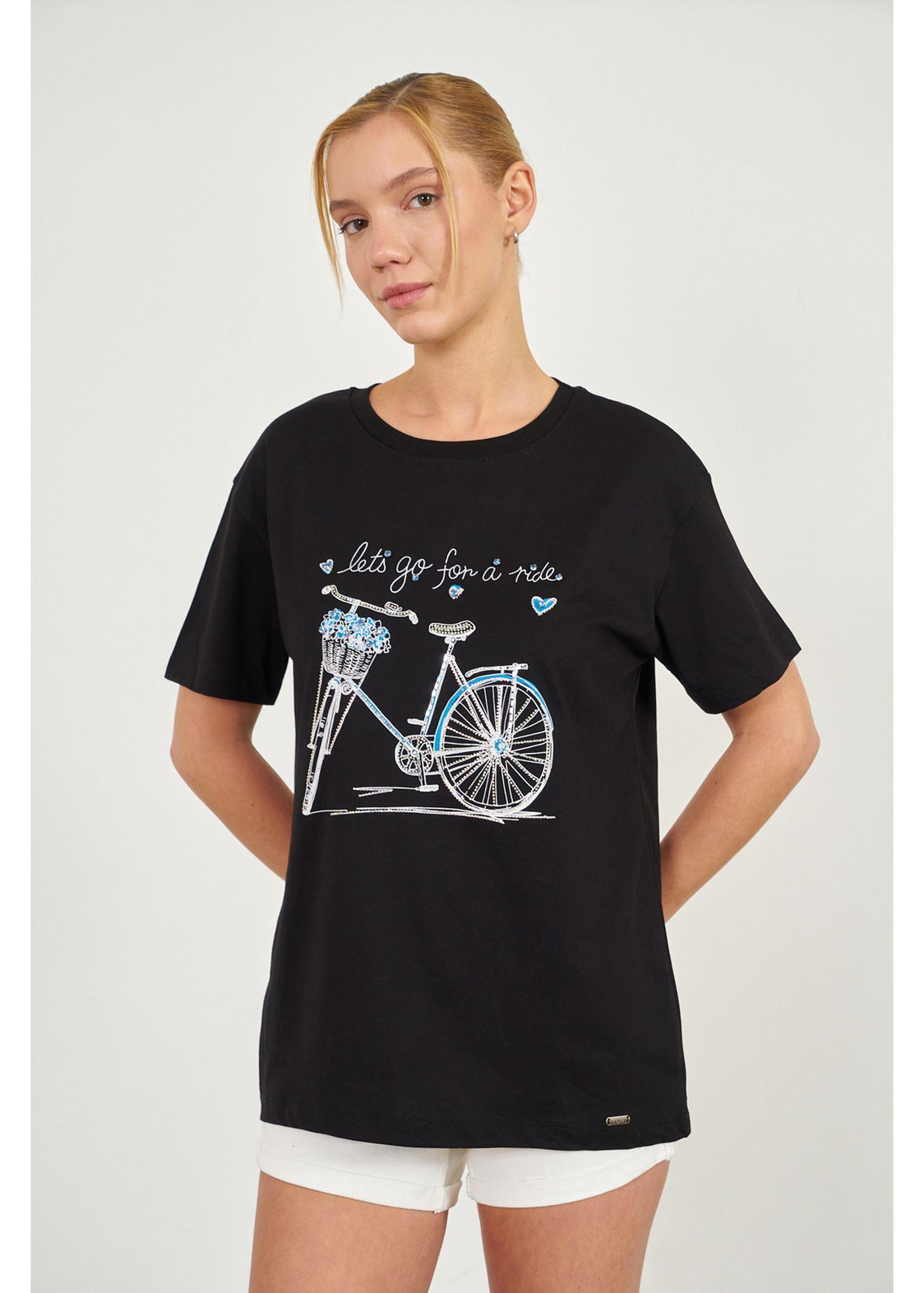 Bisiklet Baskılı T-shirt-Siyah