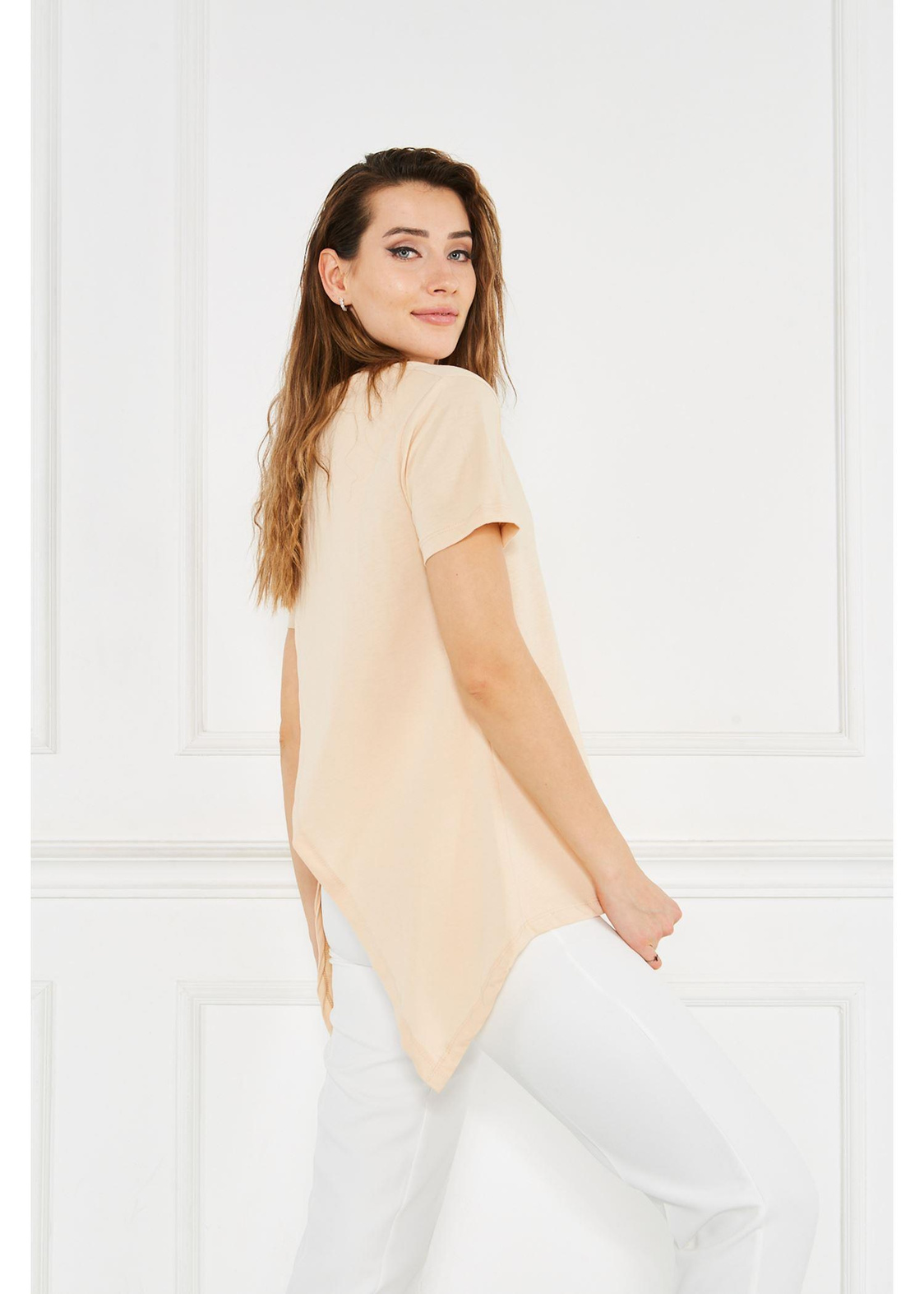 Bisiklet Yaka Anvelop Kısa Kol Tshirt-Bej