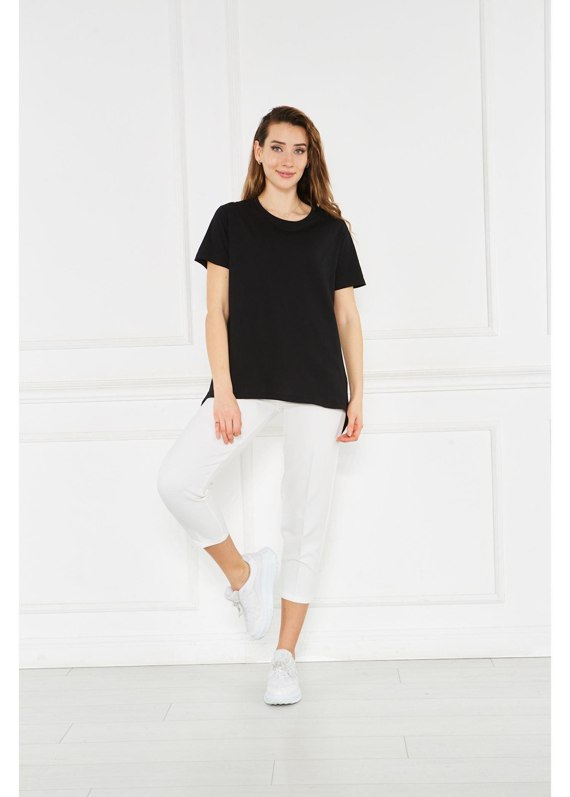 Bisiklet Yaka Anvelop Kısa Kol Tshirt-Siyah