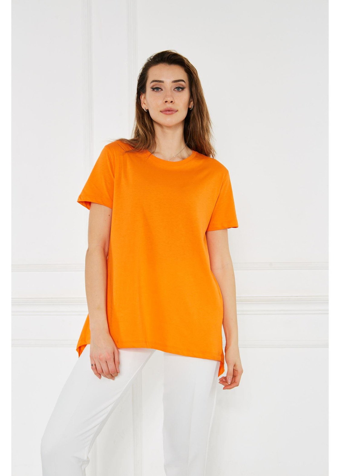 Bisiklet Yaka Anvelop Kısa Kol Tshirt-Turuncu