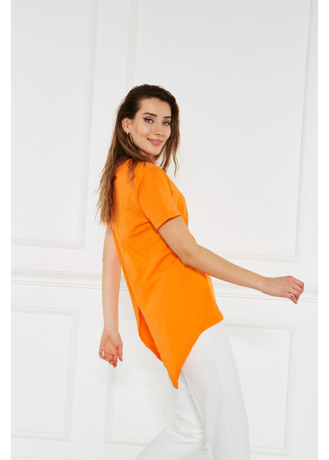 Bisiklet Yaka Anvelop Kısa Kol Tshirt-Turuncu