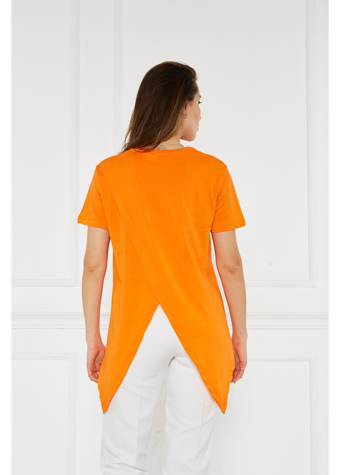 Bisiklet Yaka Anvelop Kısa Kol Tshirt-Turuncu