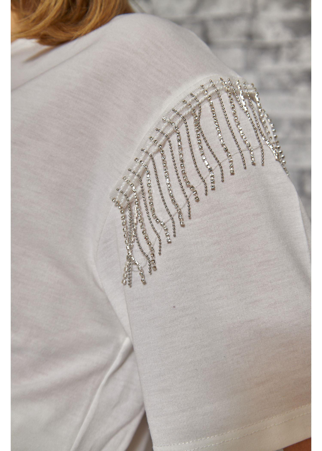 Bisiklet Yaka Basic T-shirt-Ekru