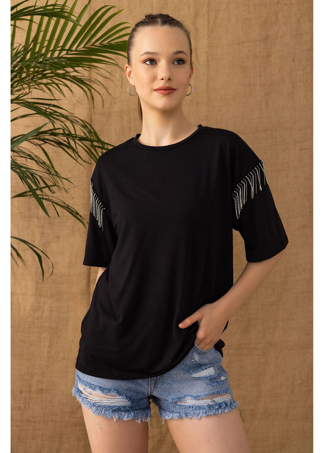 Bisiklet Yaka Basic T-shirt-Siyah