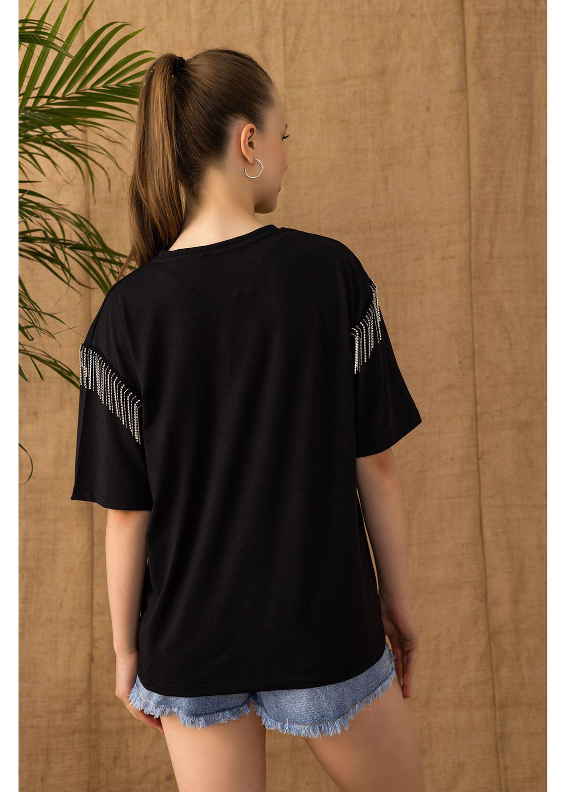Bisiklet Yaka Basic T-shirt-Siyah