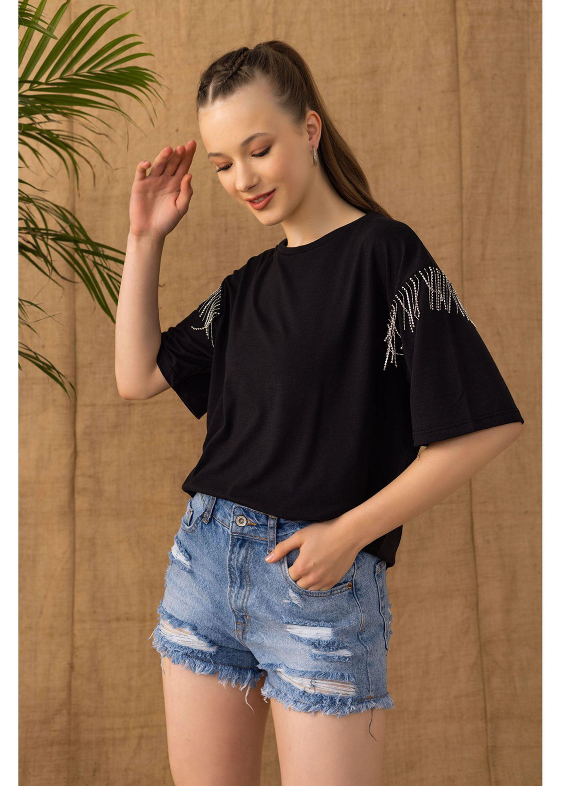 Bisiklet Yaka Basic T-shirt-Siyah
