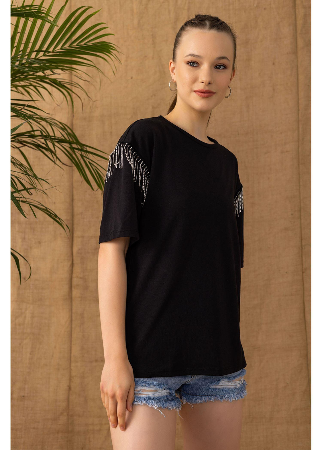 Bisiklet Yaka Basic T-shirt-Siyah