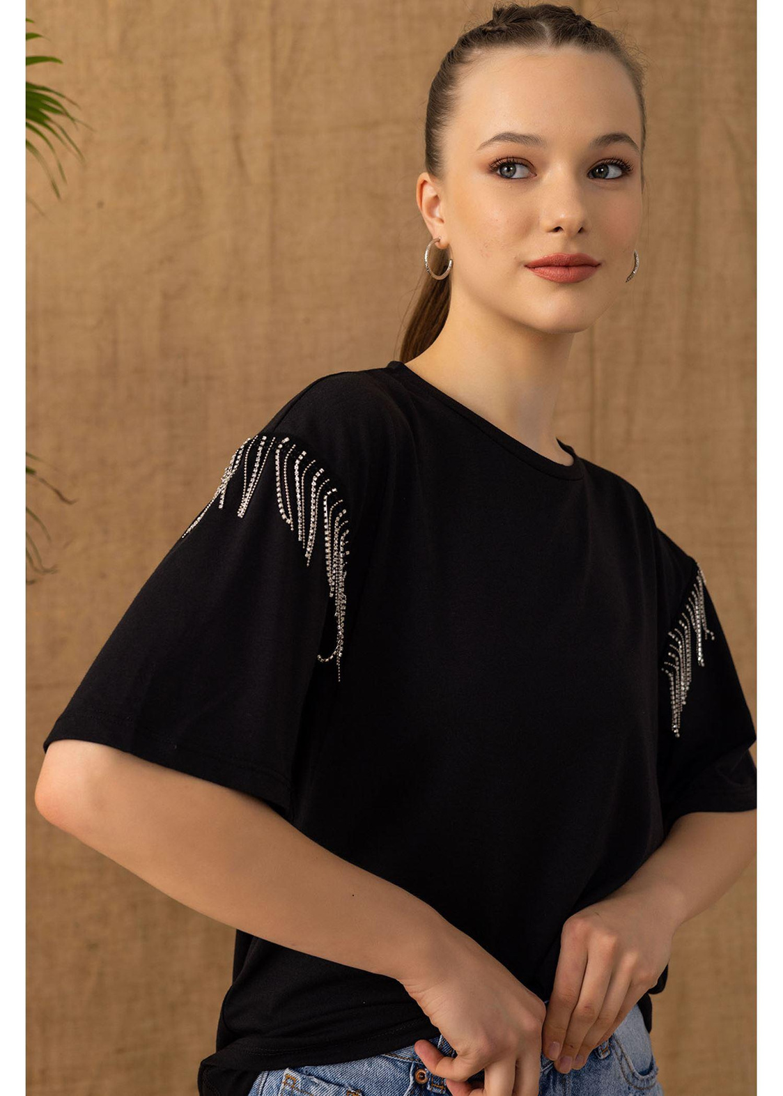 Bisiklet Yaka Basic T-shirt-Siyah