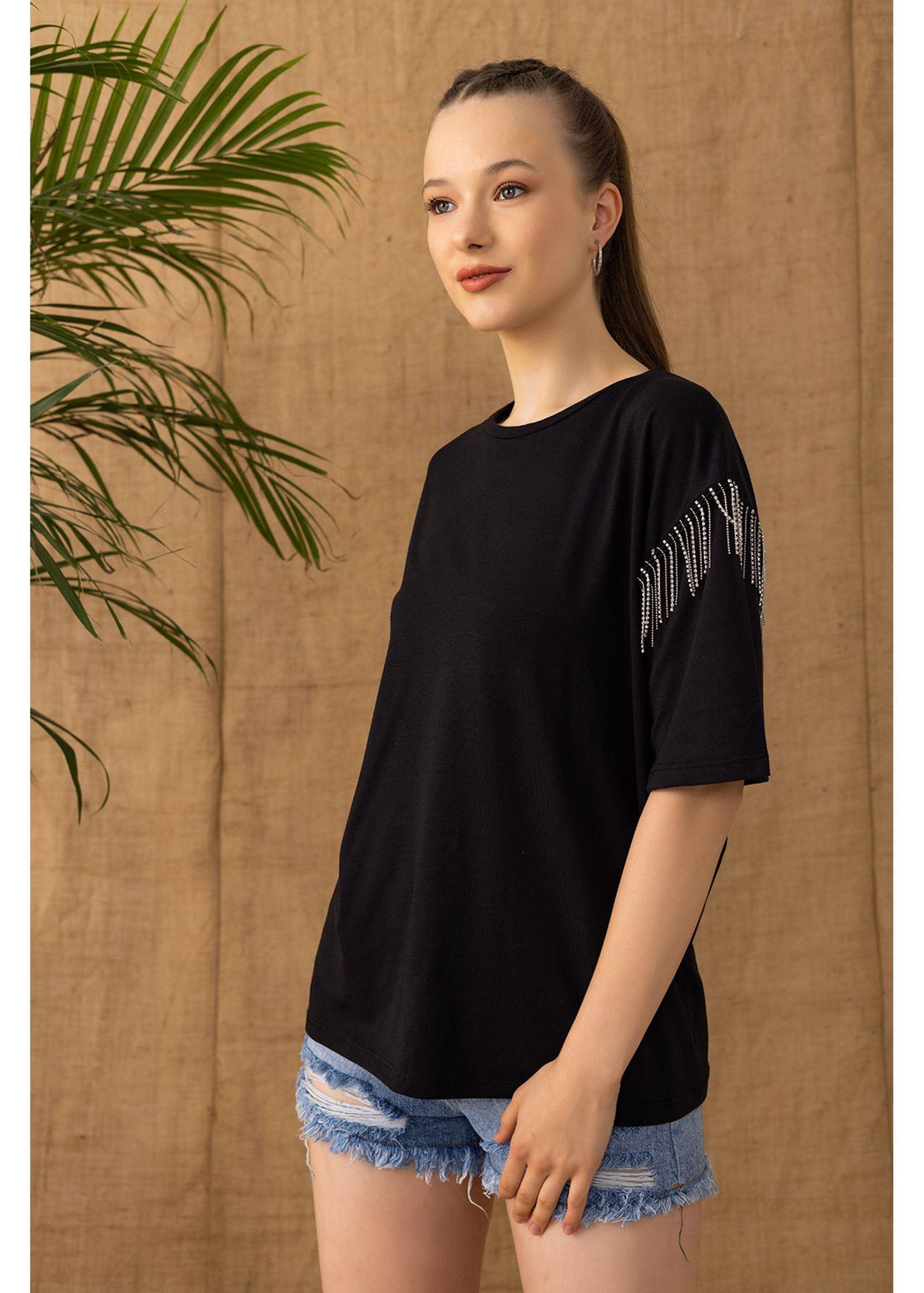 Bisiklet Yaka Basic T-shirt-Siyah