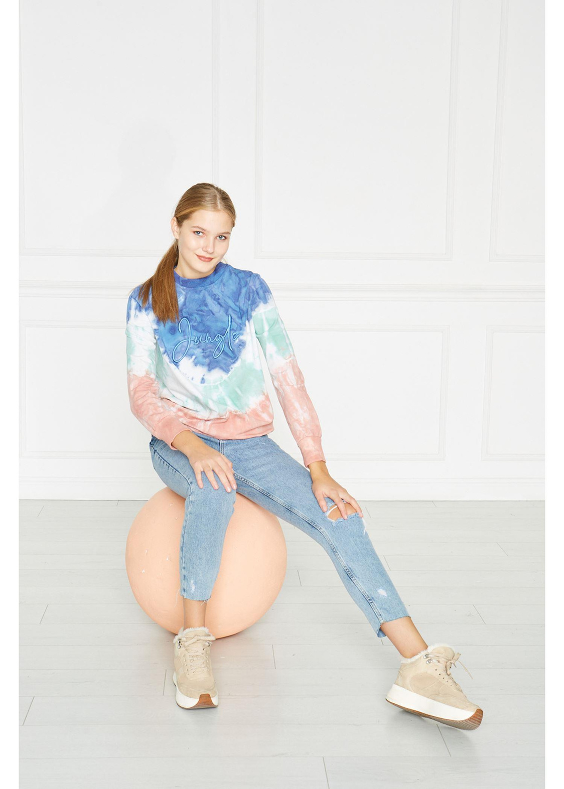 Bisiklet Yaka Batik  Sweatshırt