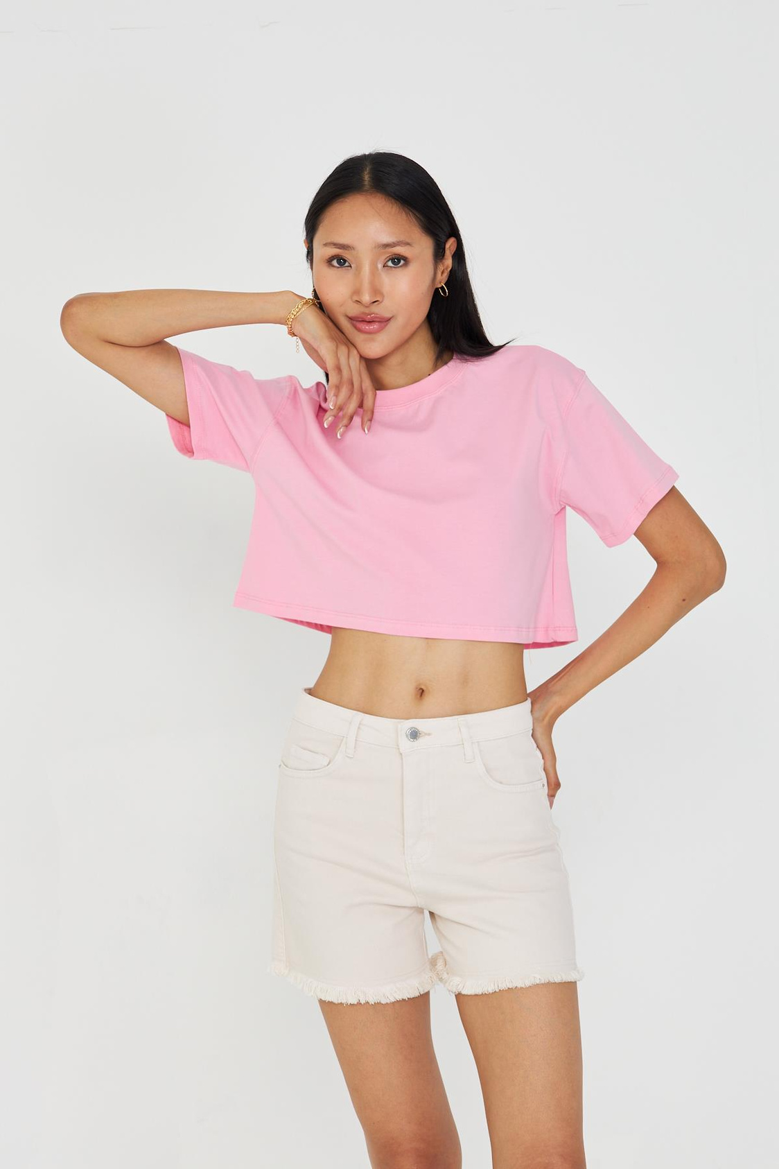 Bisiklet Yaka Crop Tişört