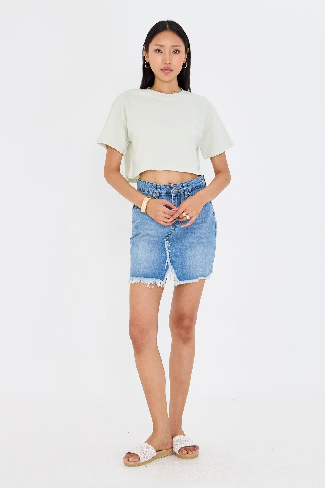 Bisiklet Yaka Crop Tişört