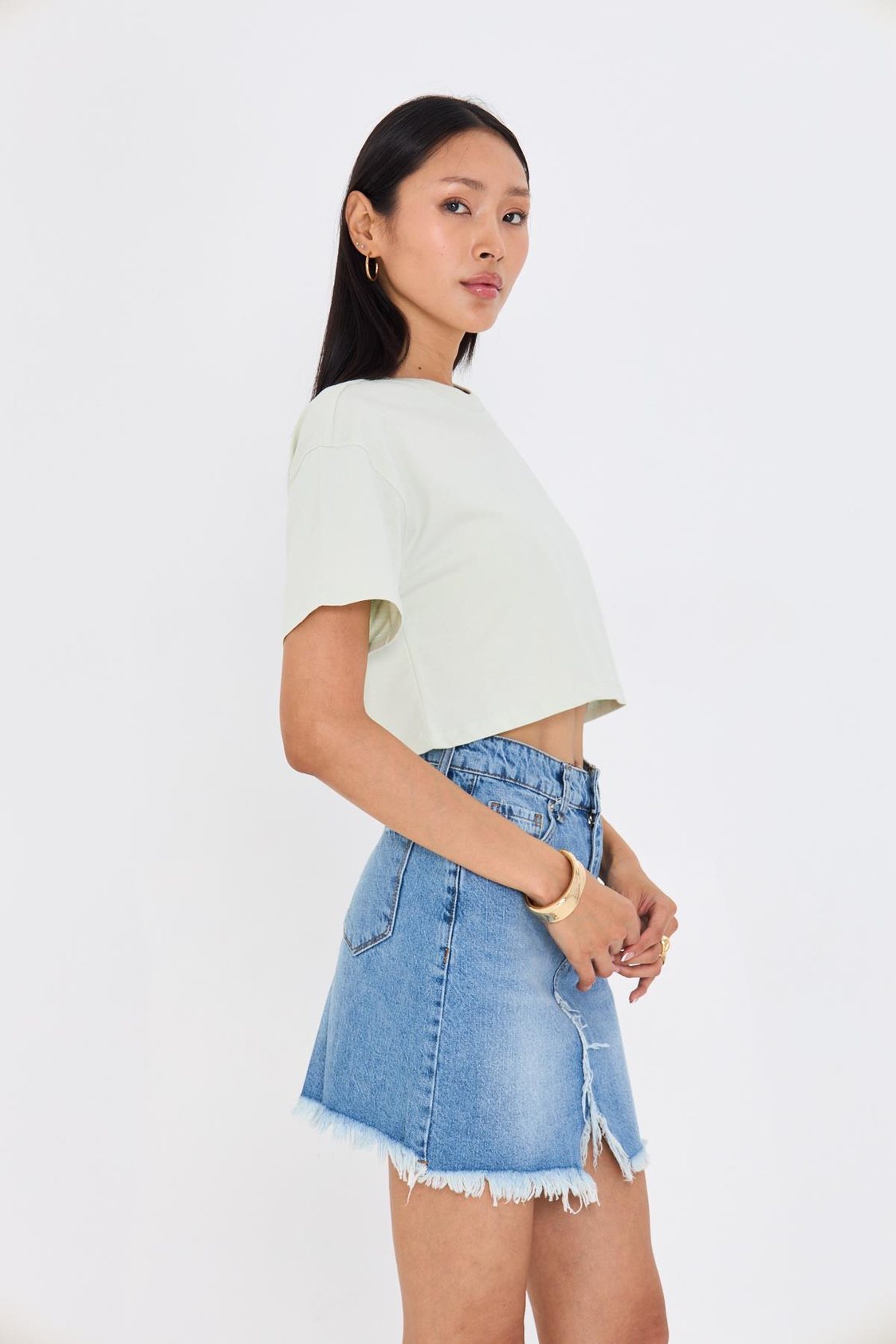 Bisiklet Yaka Crop Tişört