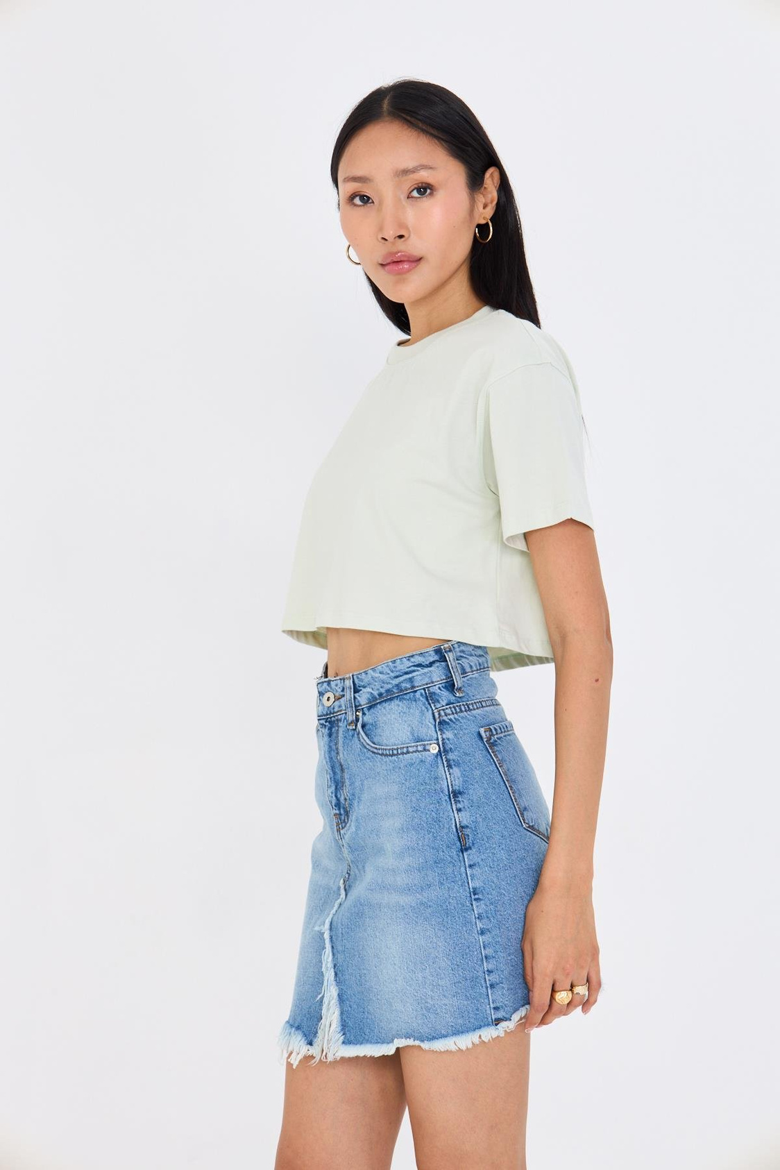 Bisiklet Yaka Crop Tişört