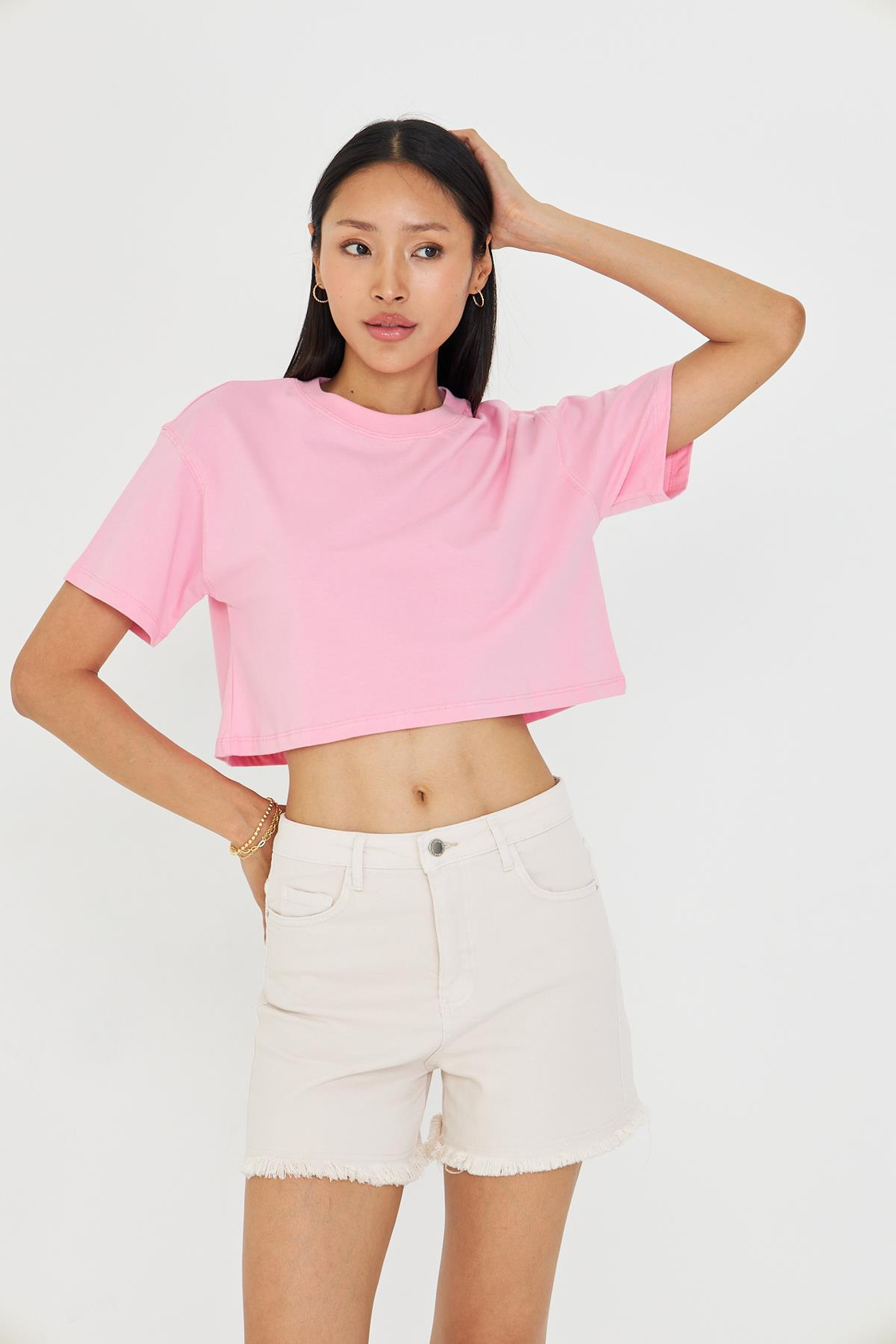 Bisiklet Yaka Crop Tişört