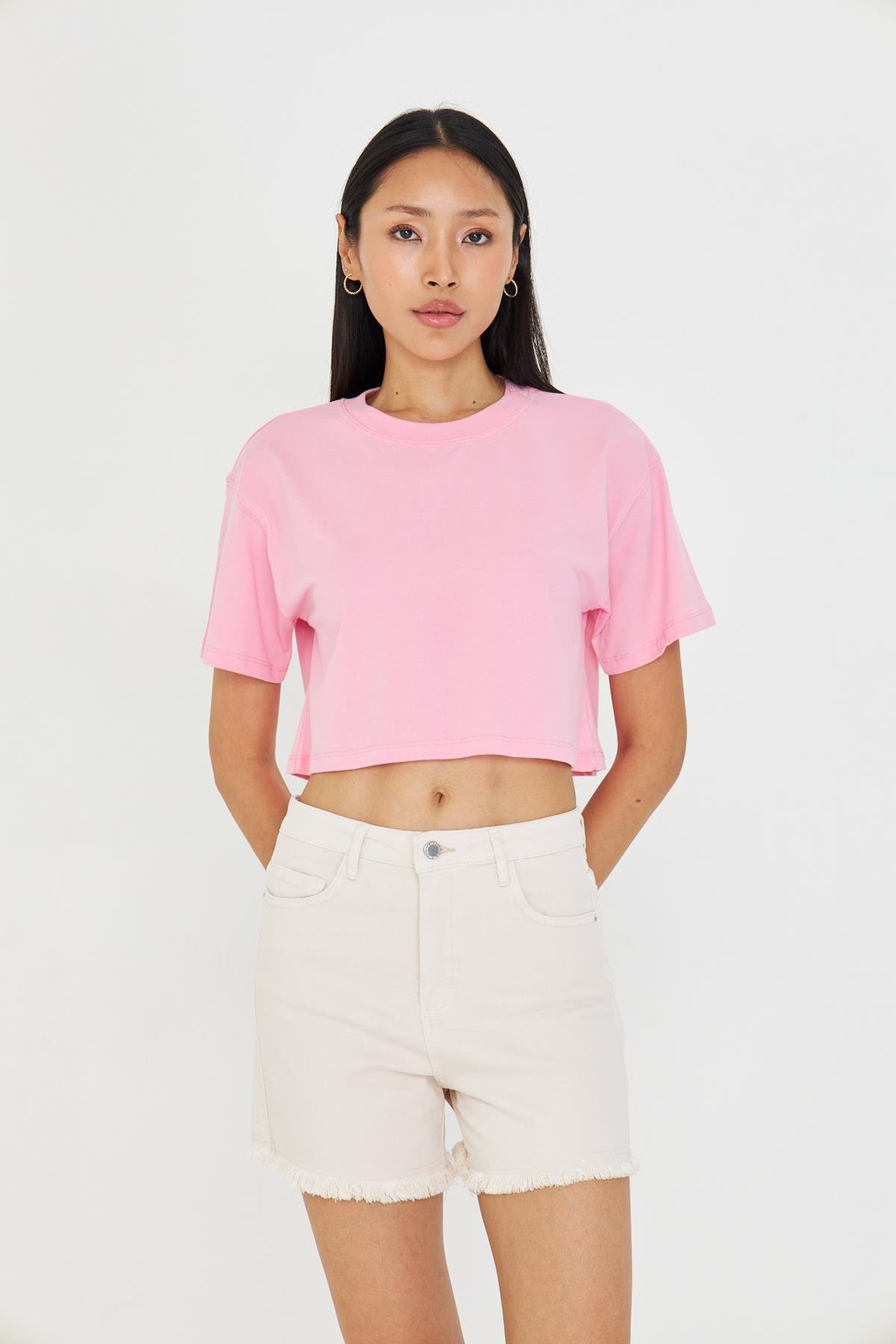 Bisiklet Yaka Crop Tişört