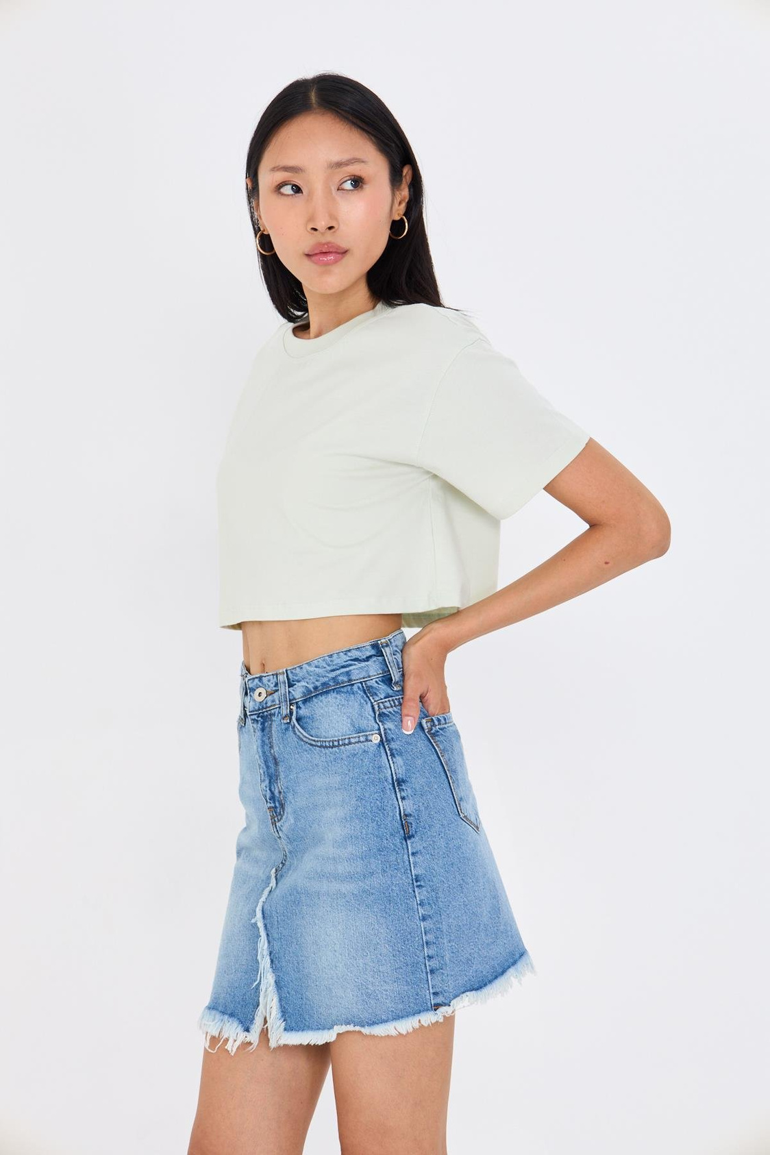 Bisiklet Yaka Crop Tişört