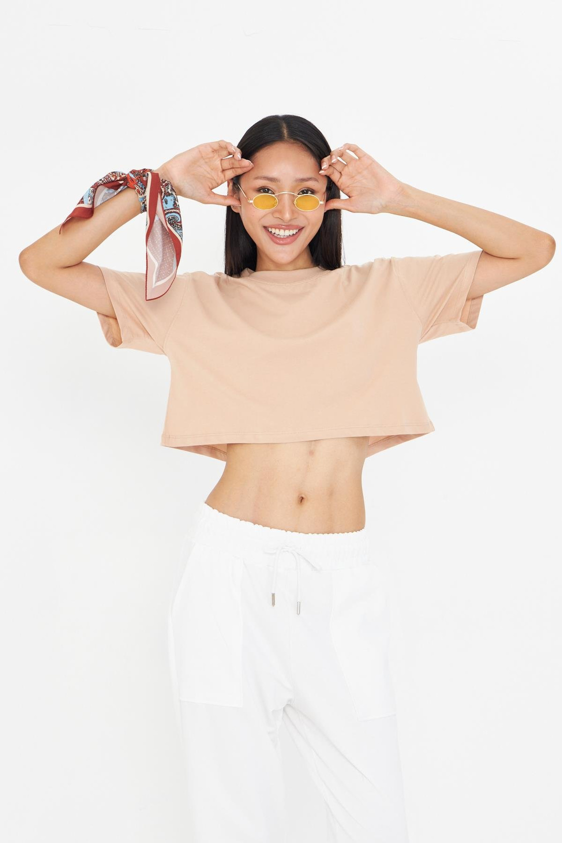 Bisiklet Yaka Crop Tişört