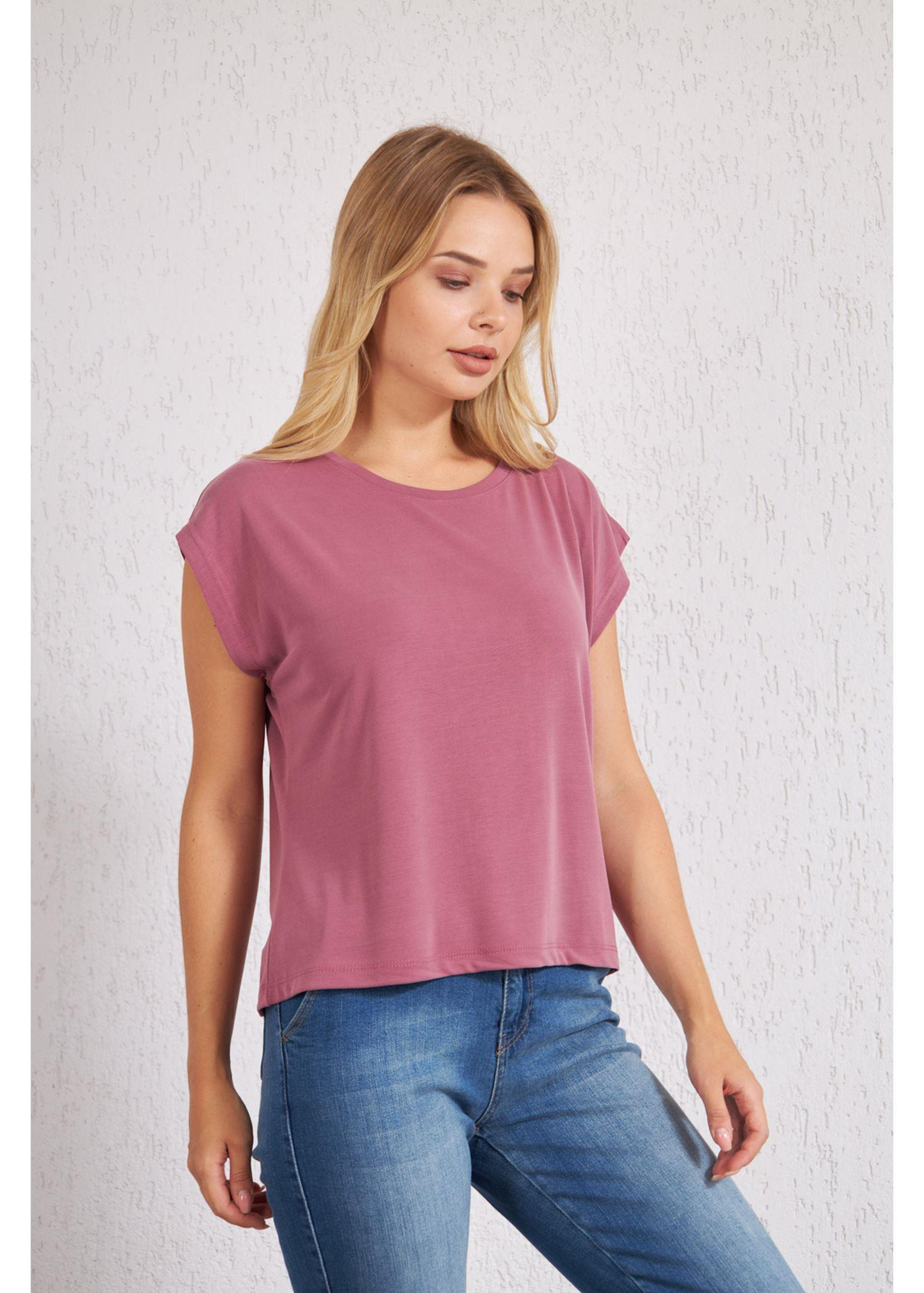 Bisiklet Yaka Kolsuz Tshirt-Gül