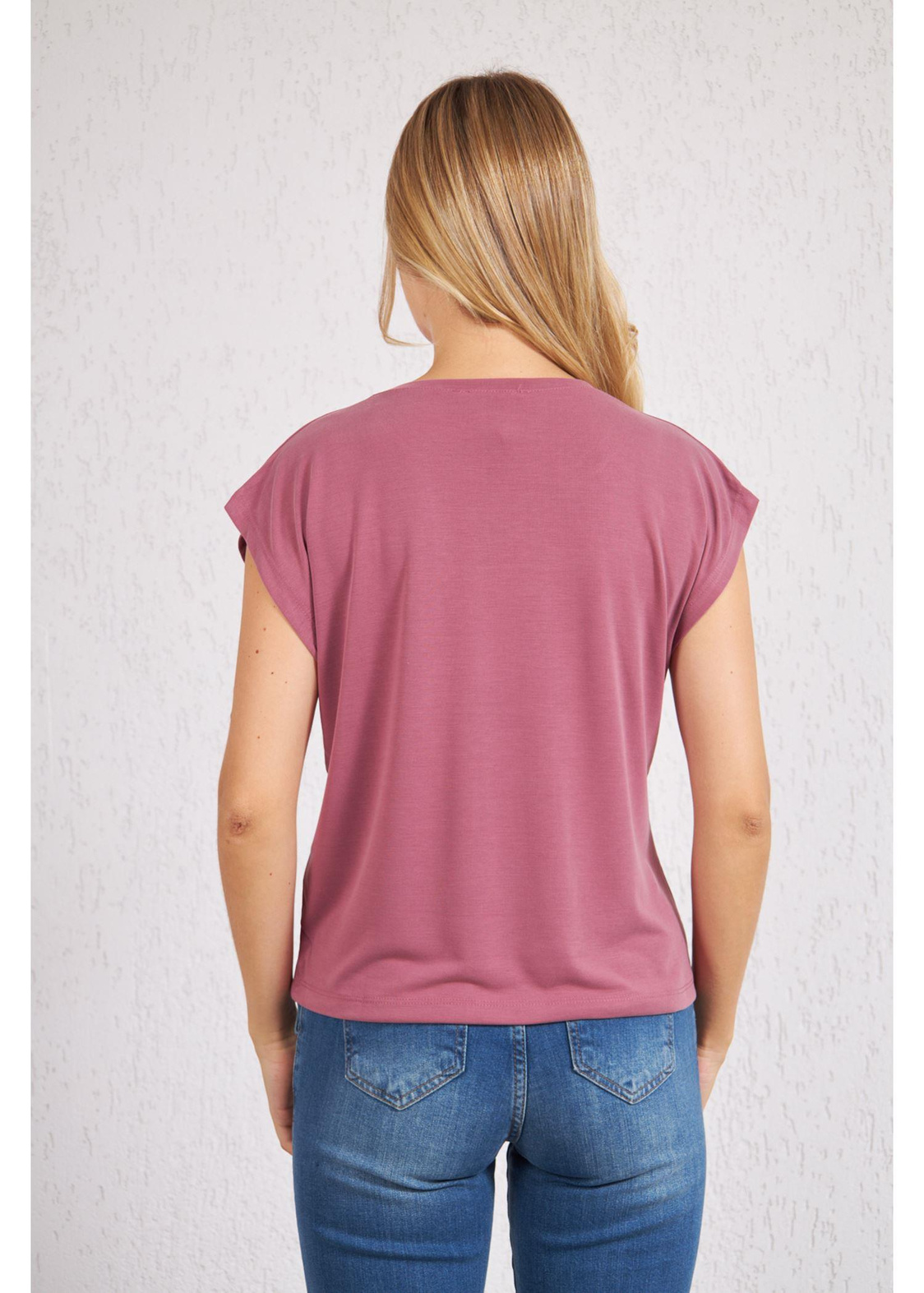 Bisiklet Yaka Kolsuz Tshirt-Gül