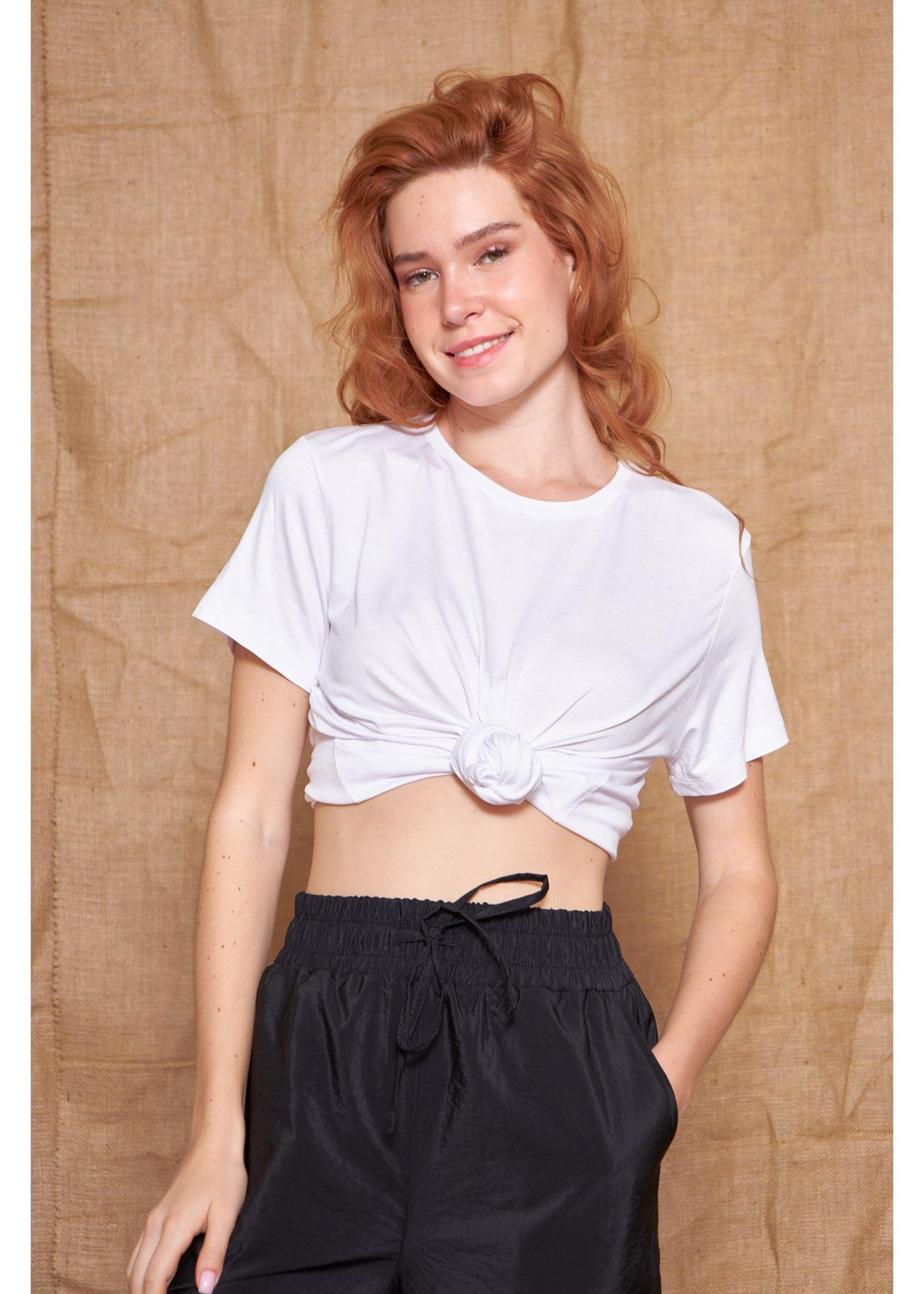 Bisiklet Yaka T-Shirt-Beyaz