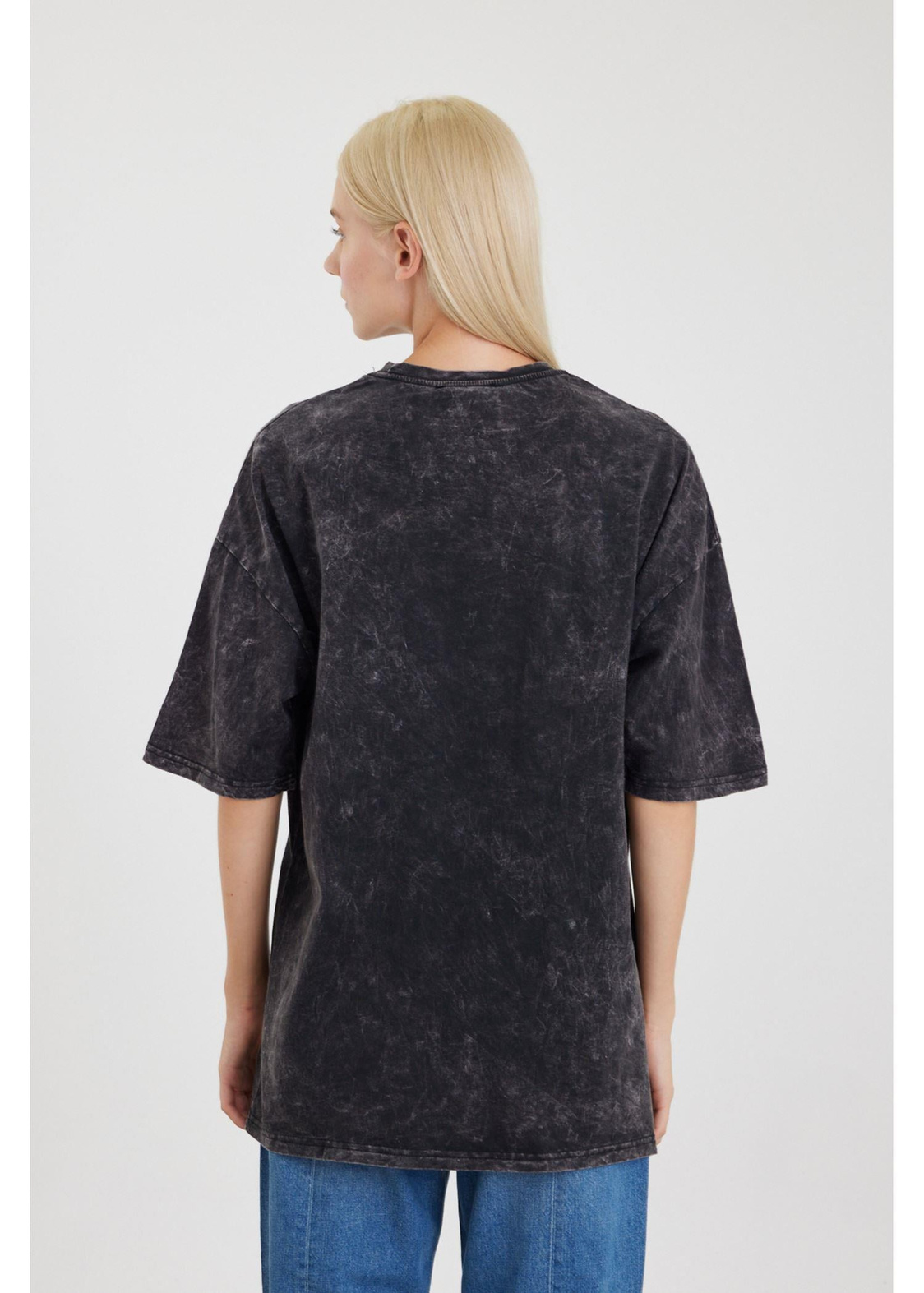 Bisiklet Yaka Yıkamalı Basic T-Shirt-Antrasit