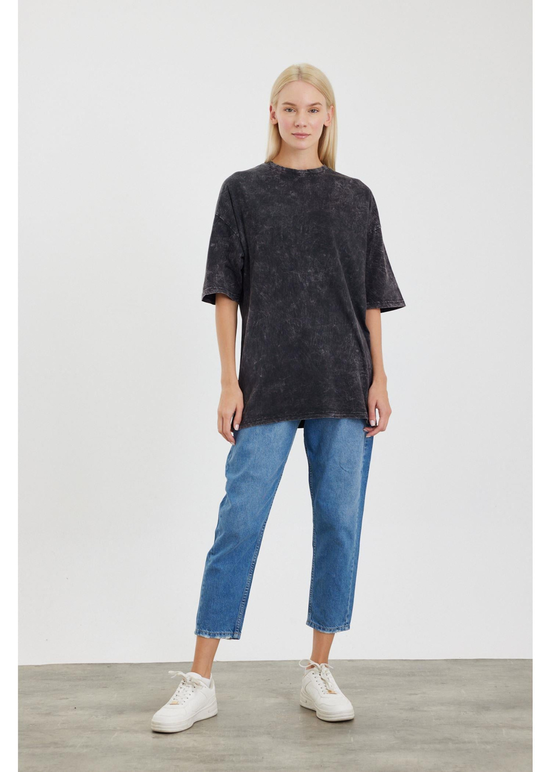 Bisiklet Yaka Yıkamalı Basic T-Shirt-Antrasit