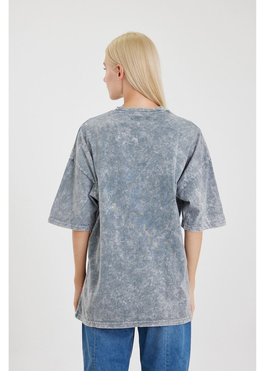 Bisiklet Yaka Yıkamalı Basic T-Shirt-Gri