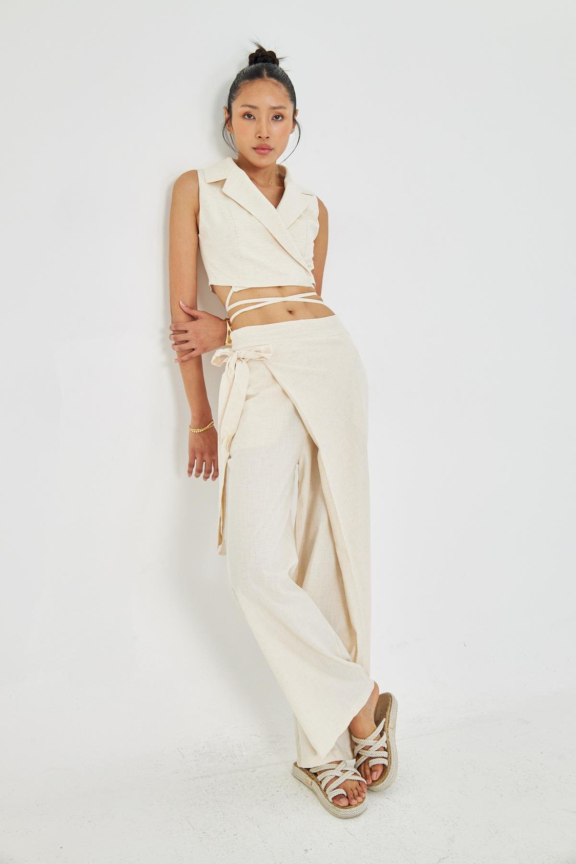 Bol Paça Keten Görünümlü Etek Pantolon
