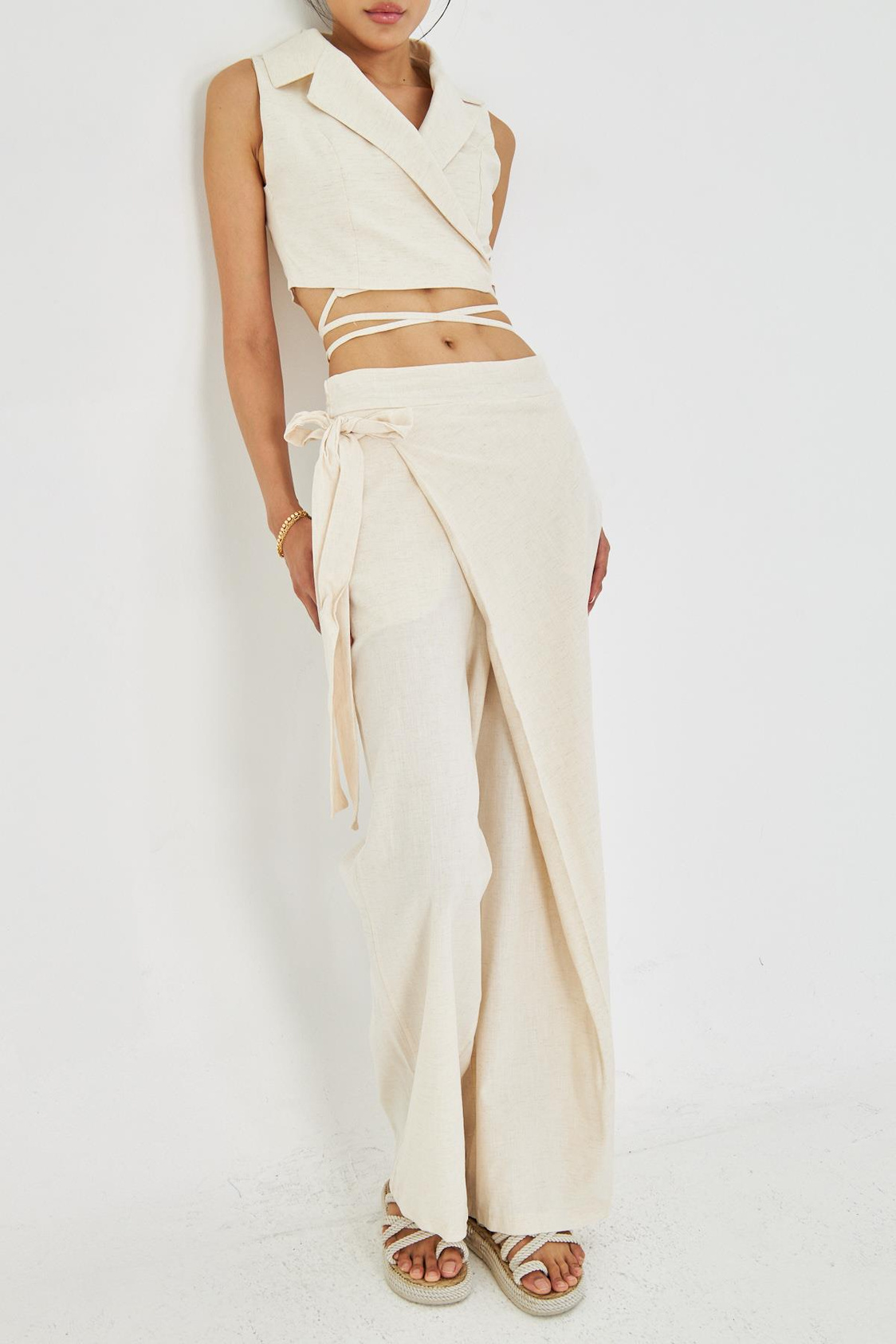 Bol Paça Keten Görünümlü Etek Pantolon