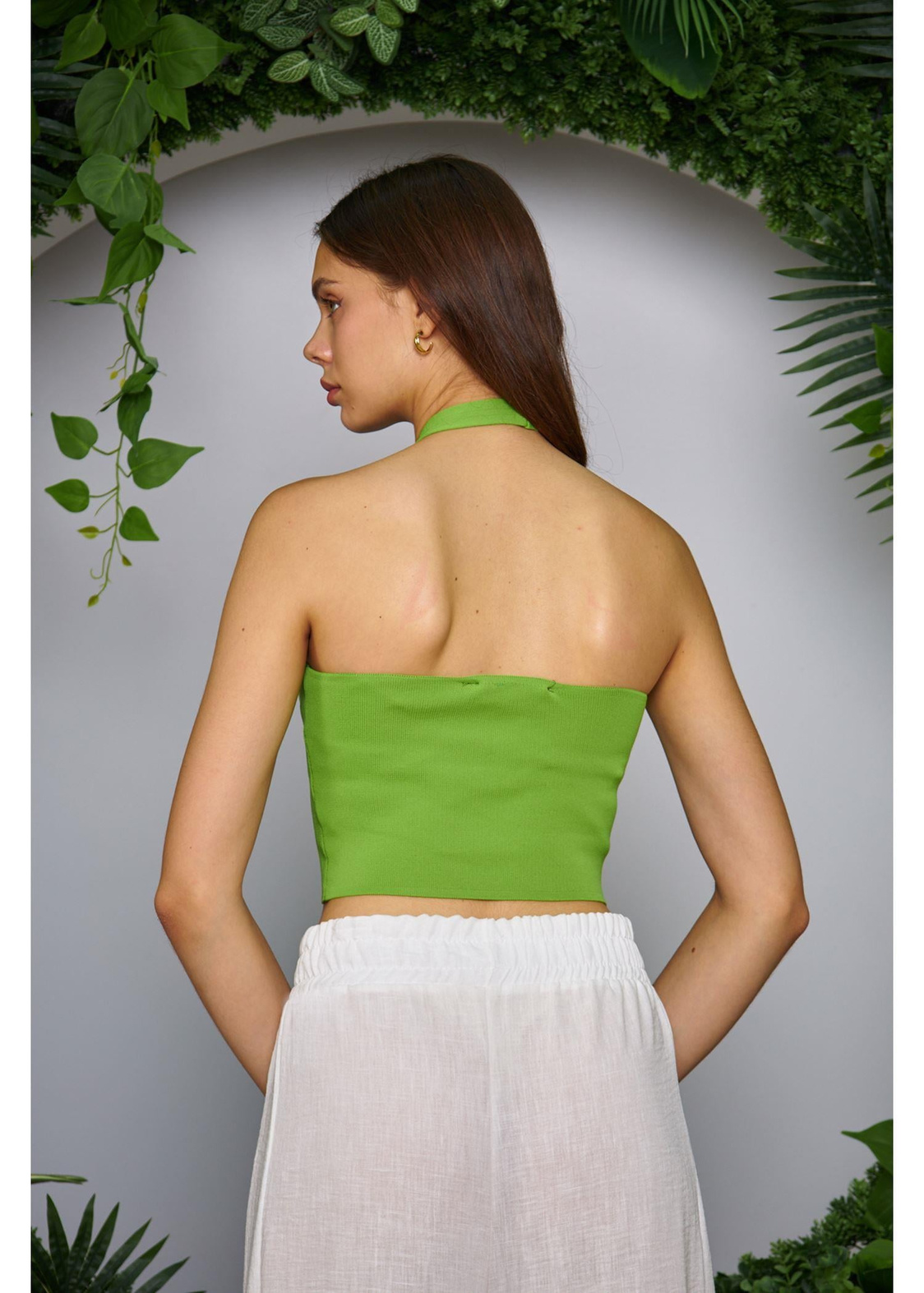 Boyundan Çapraz Bağlamalı Crop Top-Yeşil