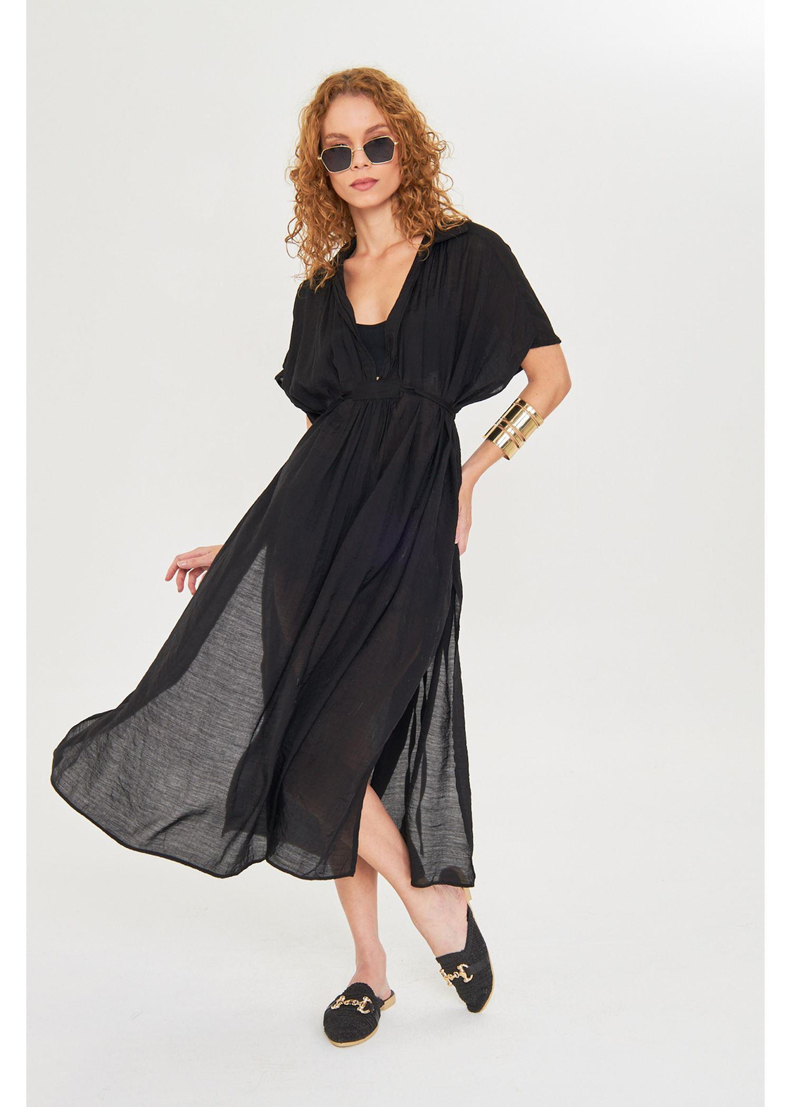 Büzgülü Açık Yaka Kimono